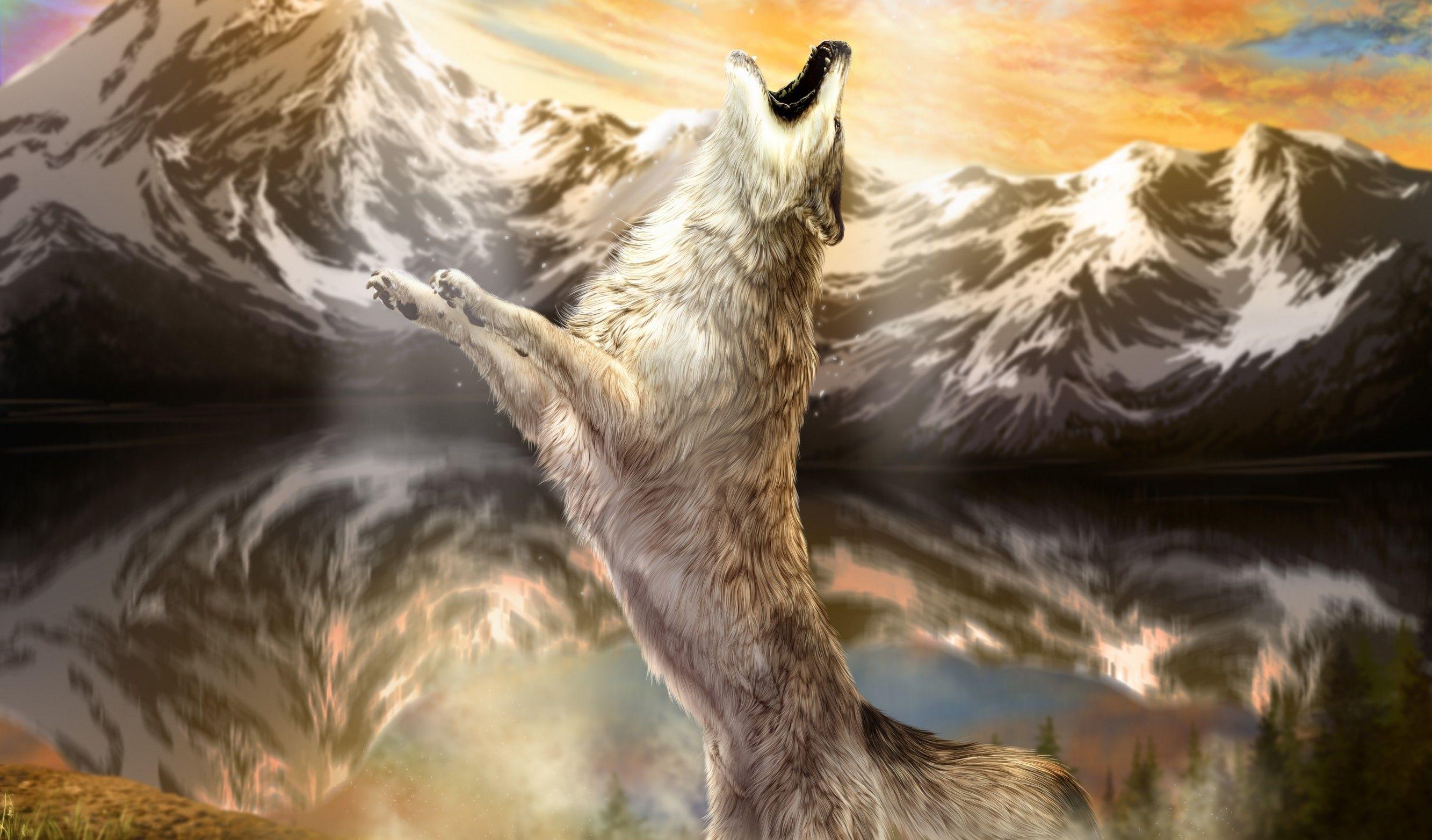 Download 2666x1564 Wolf, Howl, Artwork Wallpaper