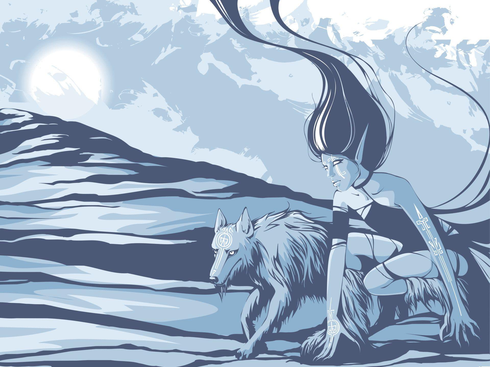 The girl and the wolf in the mountains wallpaper and image