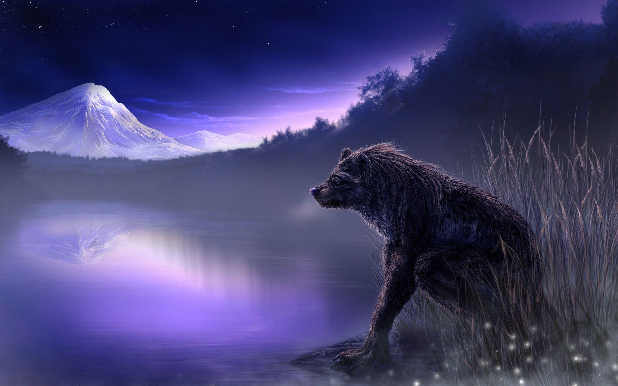 Fantasy art wolf wolves landscapes nature lakes art wallpaper