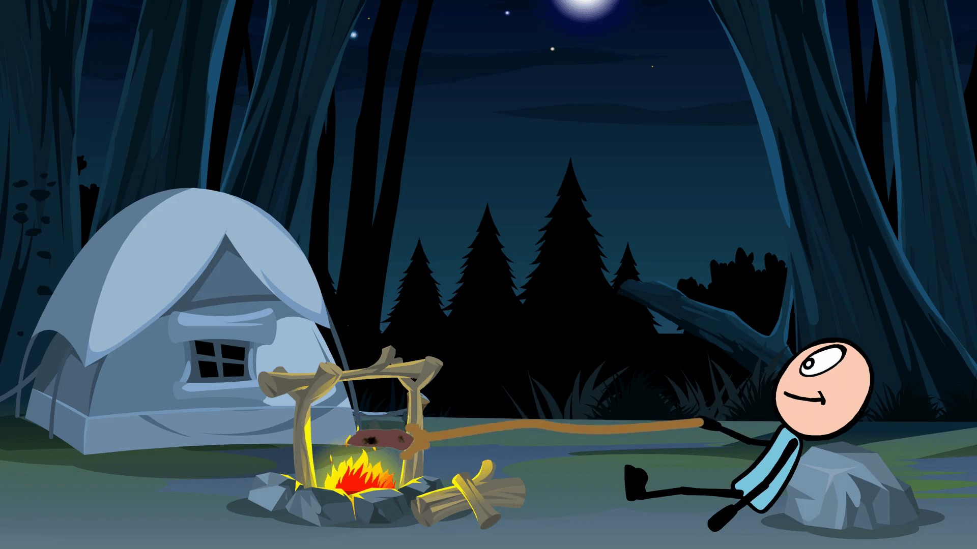 Stickman, By a Campfire (Forest Background): Loop Motion Background
