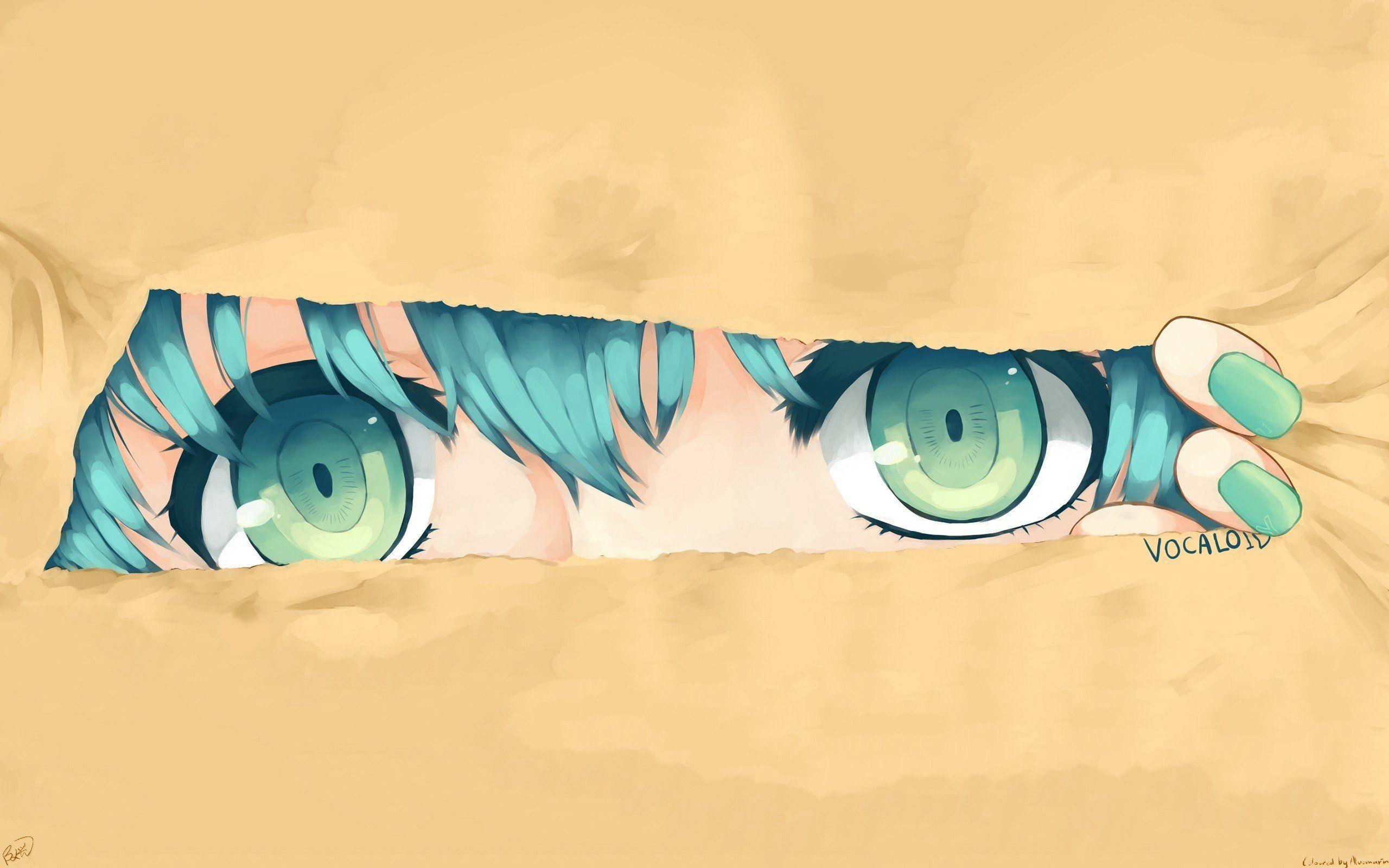 Hatsune anime series miku vocaloid girl eyes blue wallpaper