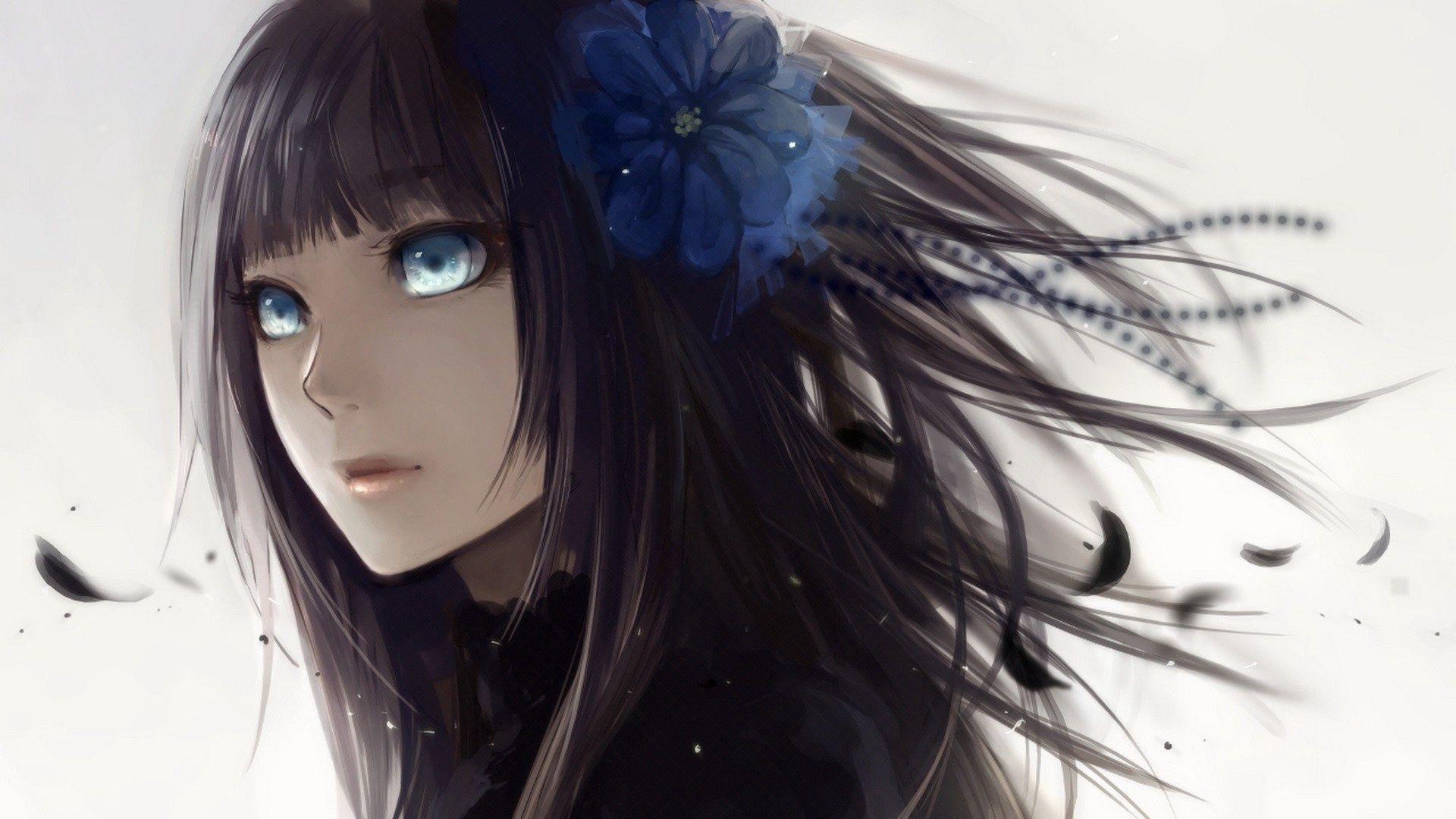 Anime Girl With Black Hair And Blue Eyes Wallpaper
