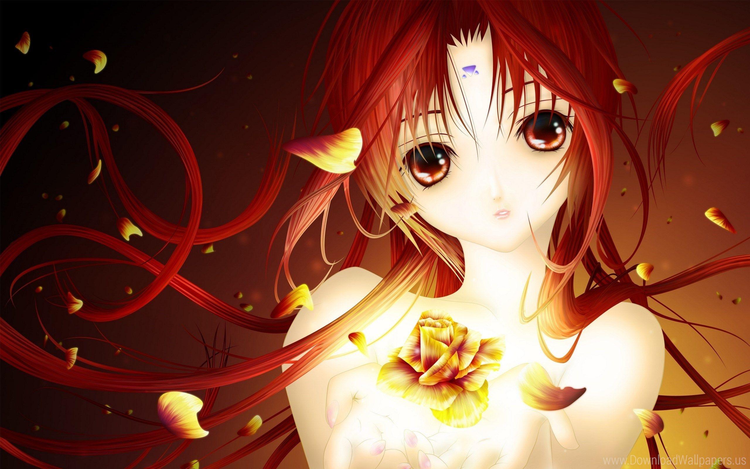 Anime, Eyes, Flower, Girl, Rose Petals Wallpaper