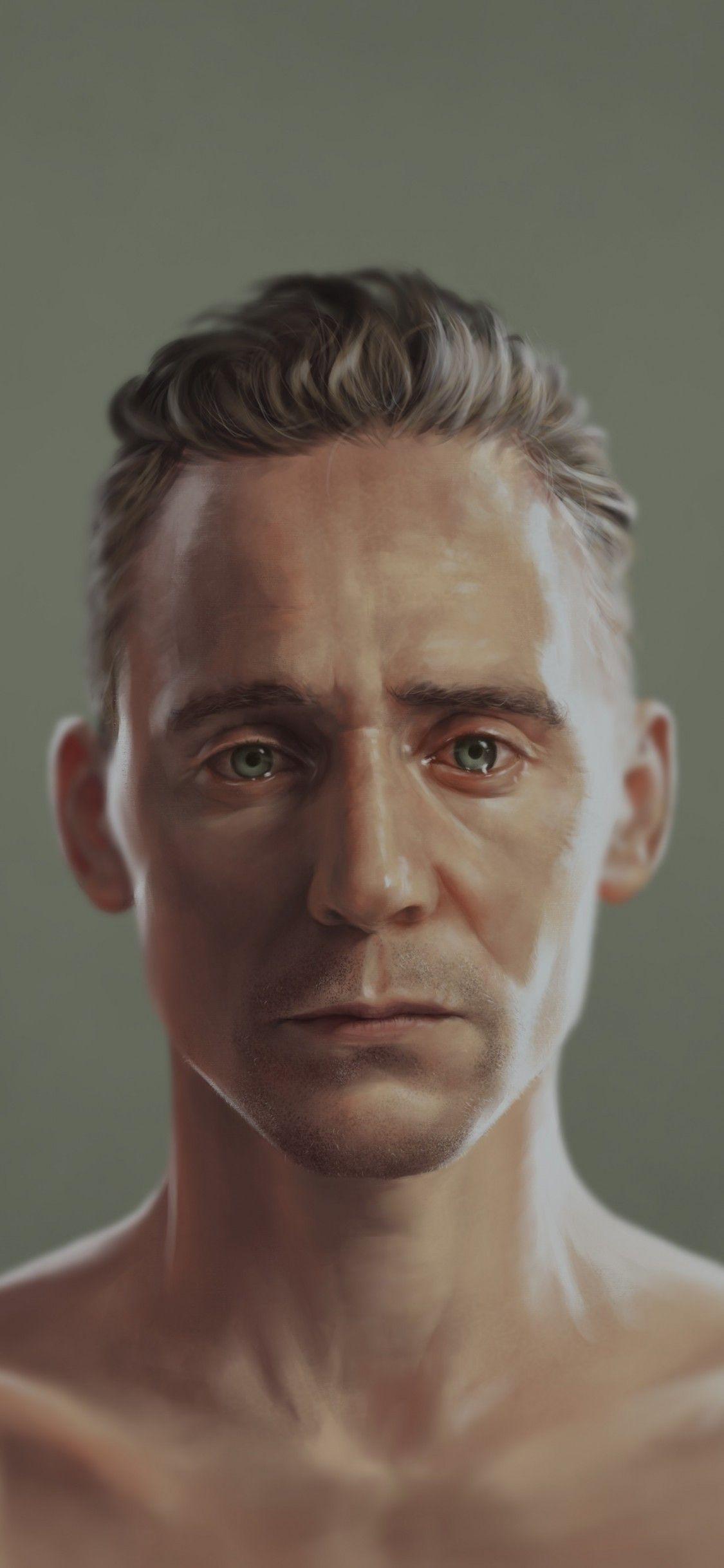 Download 1125x2436 Tom Hiddleston, Painting, Portrait, Artwork