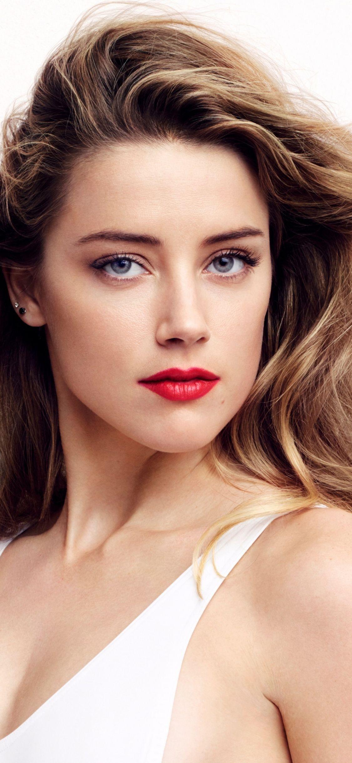 Amber Heard, red lips, gorgeous woman, 1125x2436 wallpaper