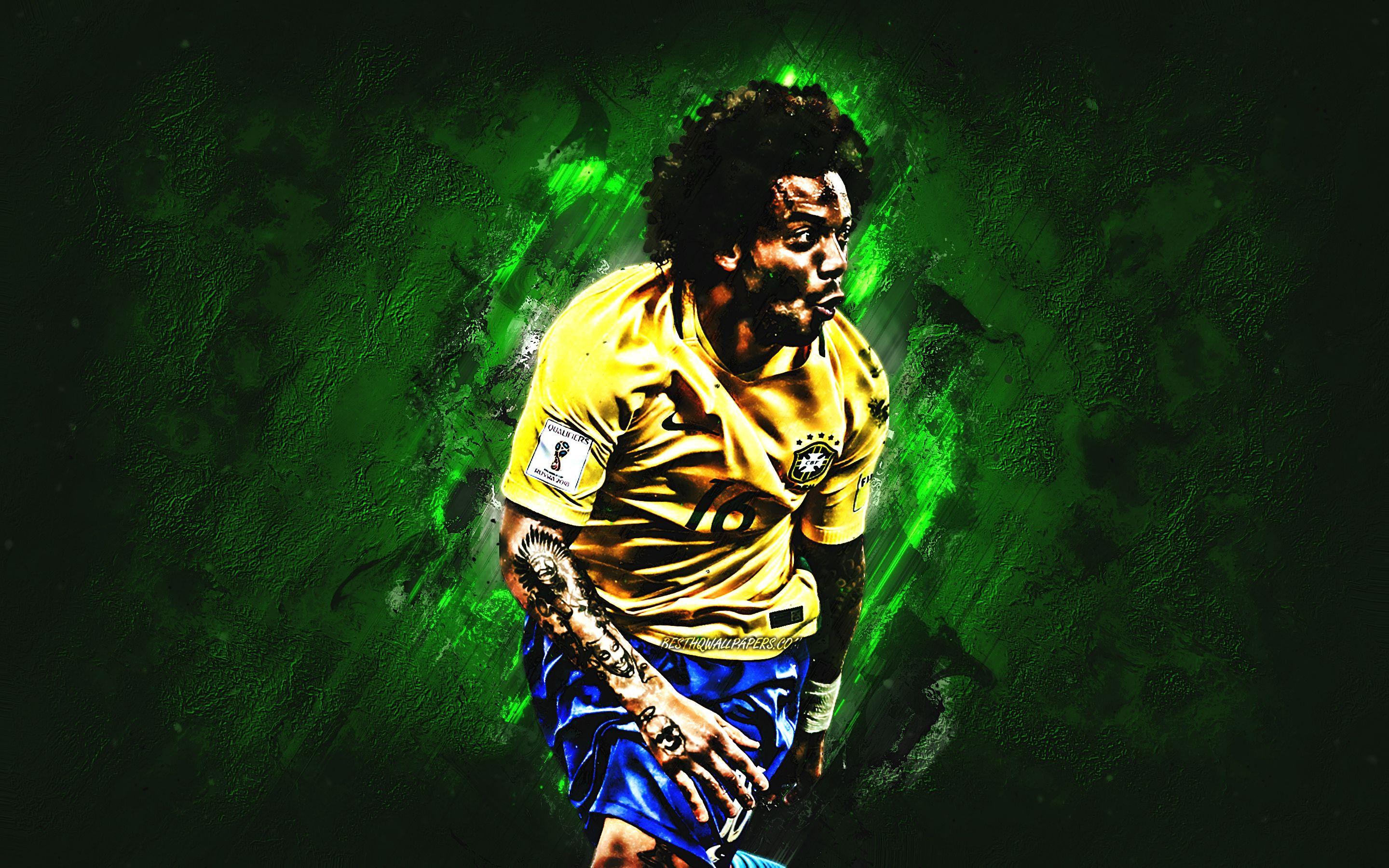 Download wallpaper Marcelo, green stone, Brazil National Team