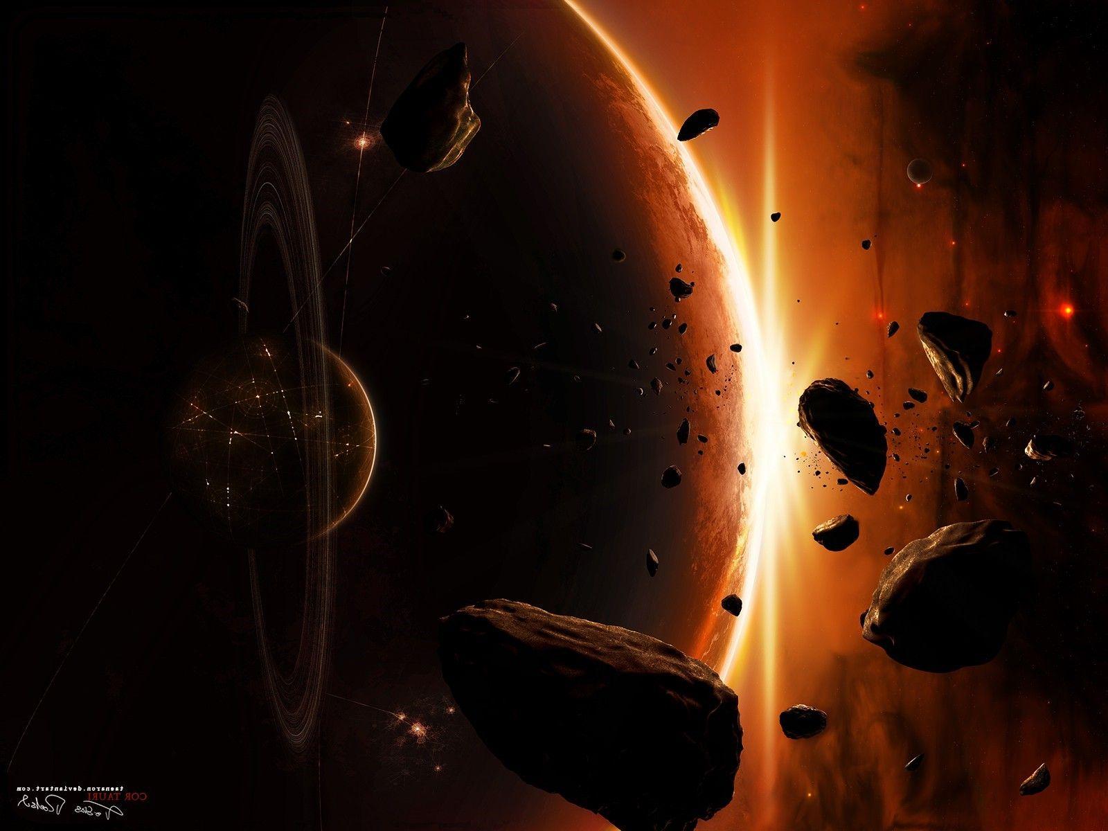space planet asteroid space art wallpaper and background