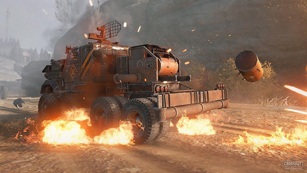 Wallpaper Crossout Trucks 3D Graphics Fire Games