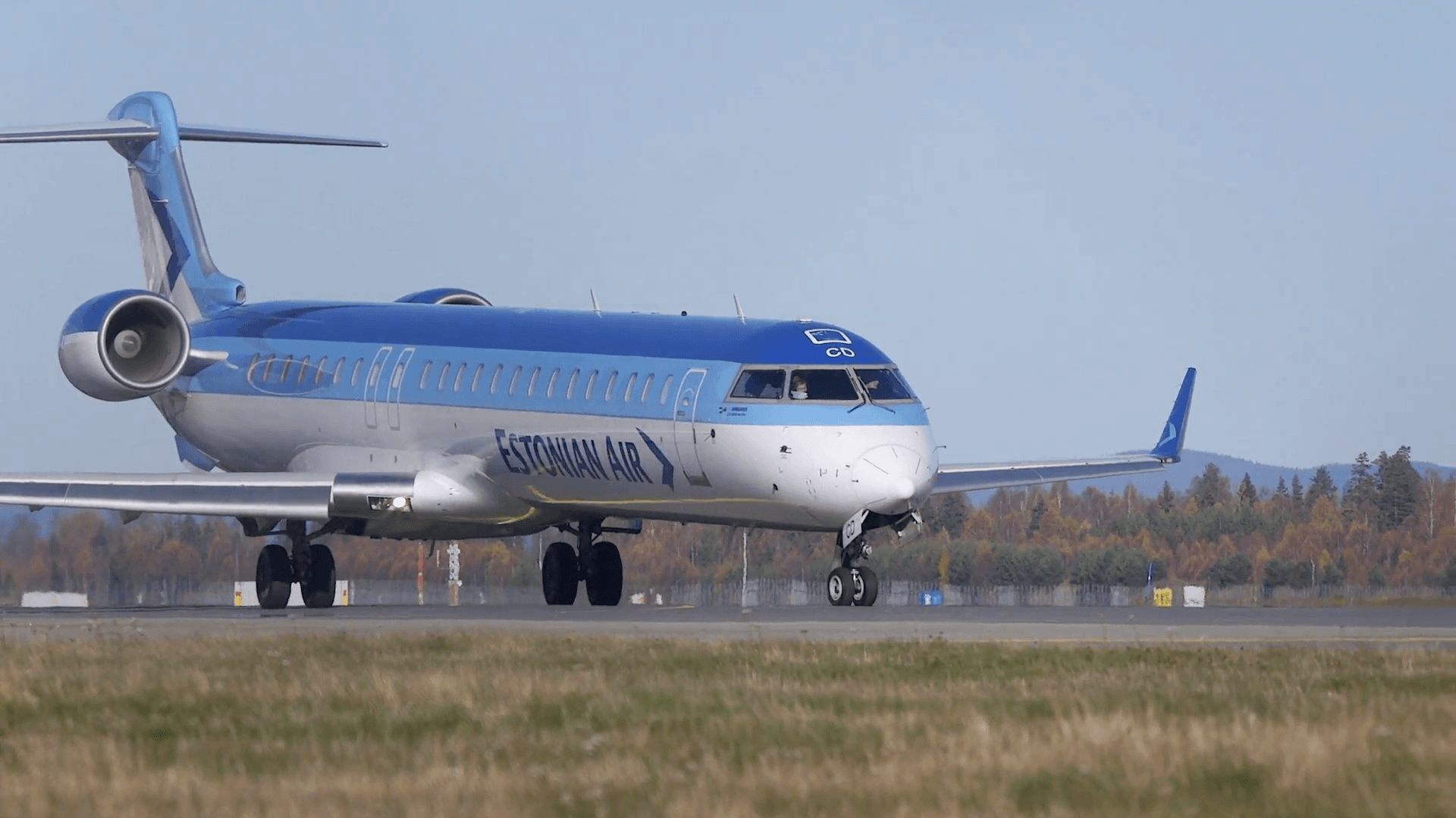 Estonian Air Bombardier CRJ 900 taxiing Stock Video Footage