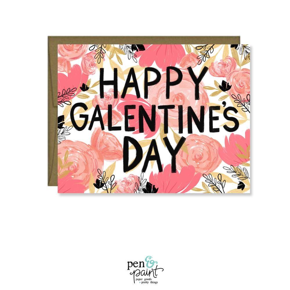 Happy Galentine's Day painted floral card