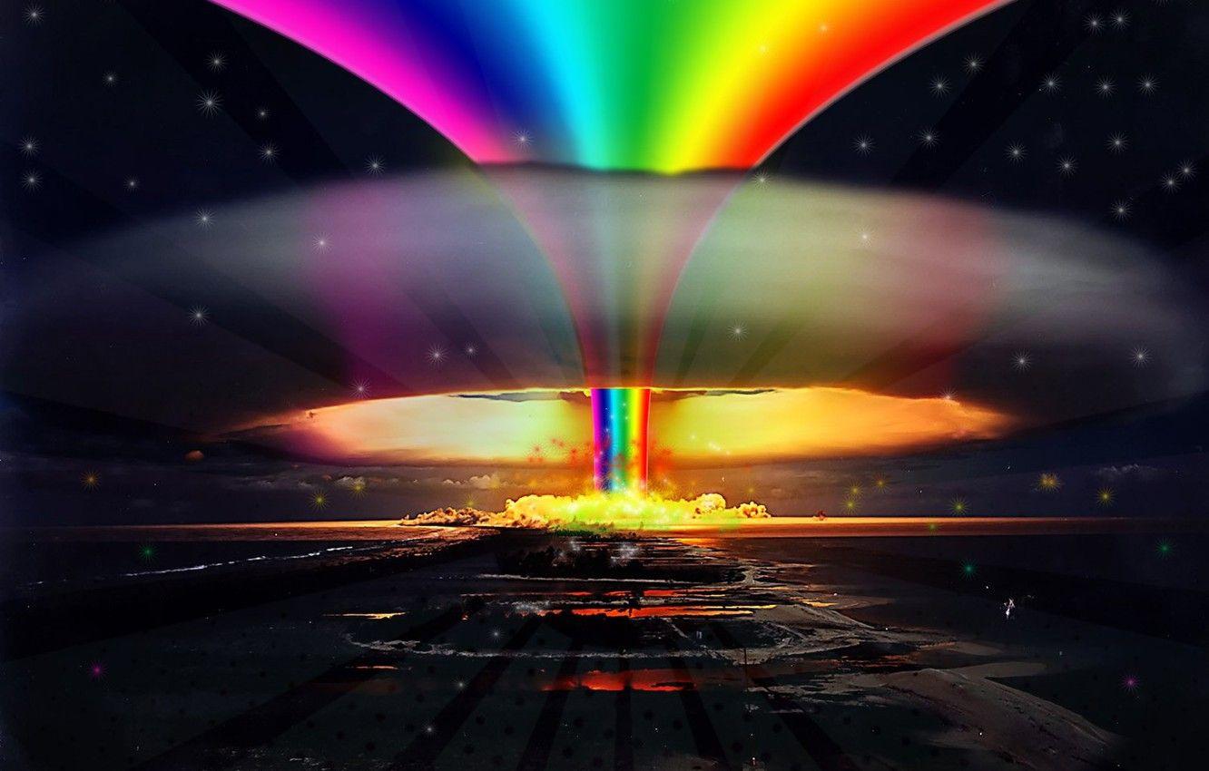 Wallpaper the explosion, rainbow, Nuclear, rainbow, explosion image