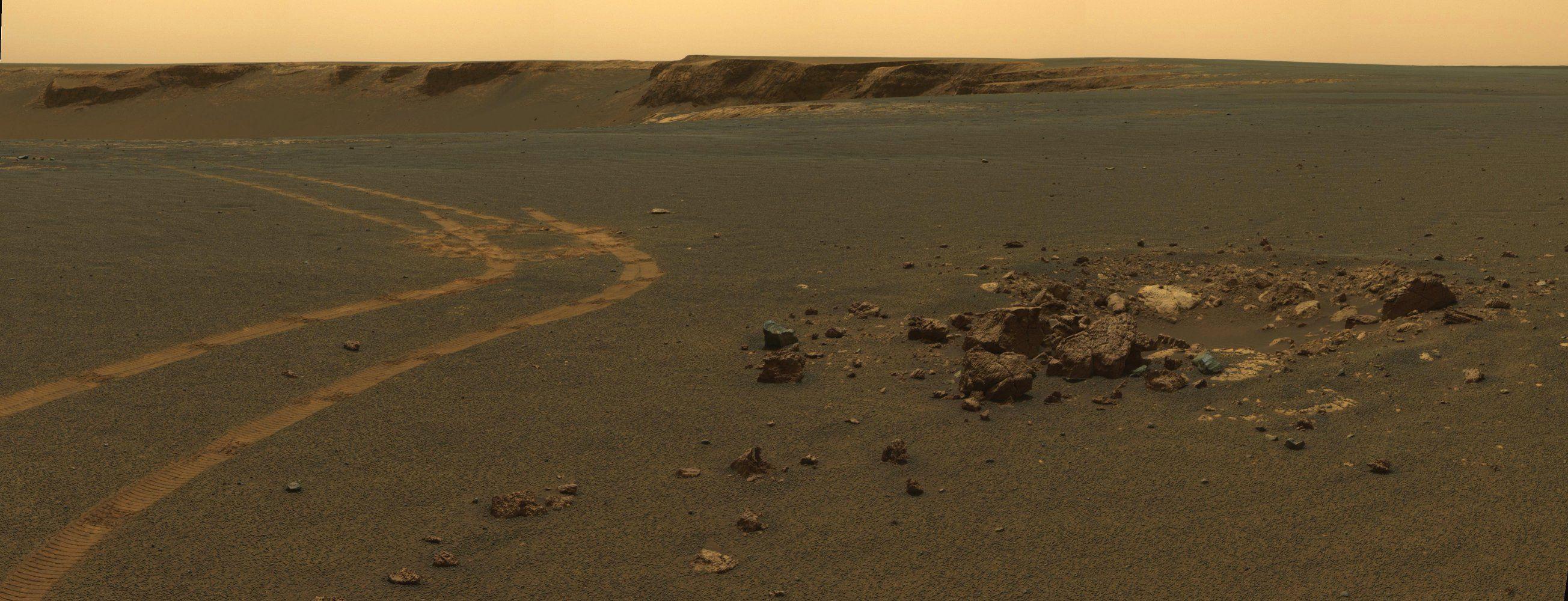 Mars Desktop Wallpaper, NASA Opportunity Rover Tracks on Martian
