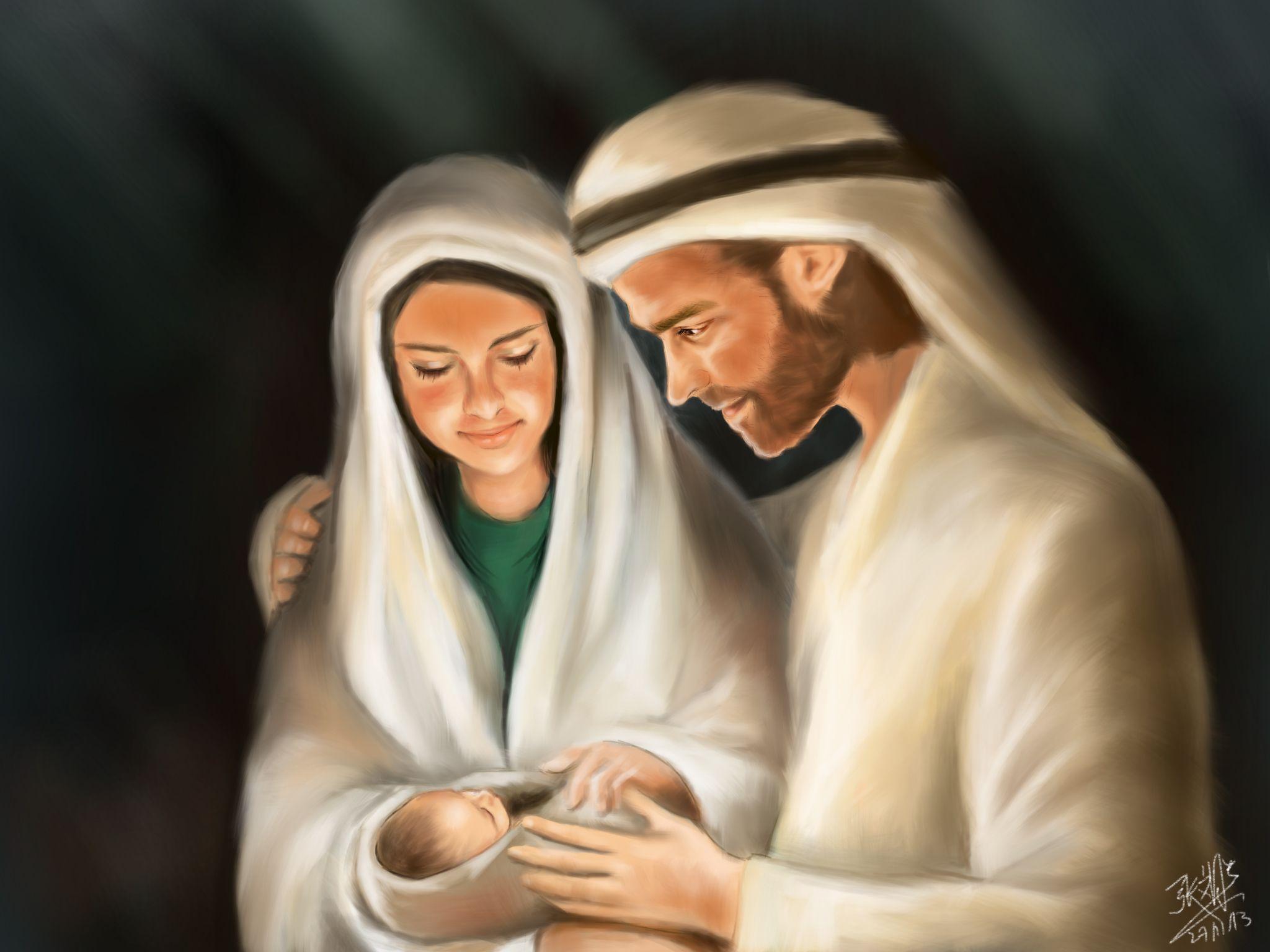 Illustrated with XStylus Touch. Mary, Joseph and Baby Jesus