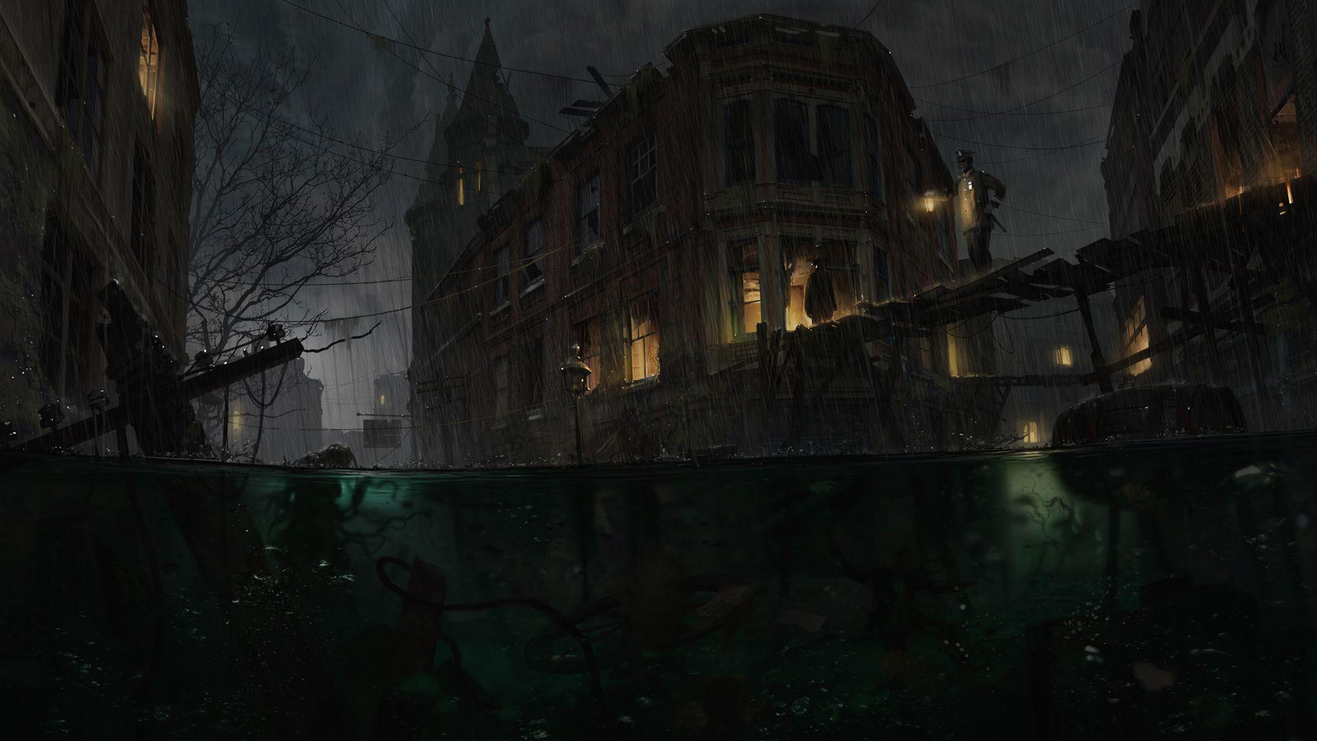 Flooded City. Wallpaper from The Sinking City