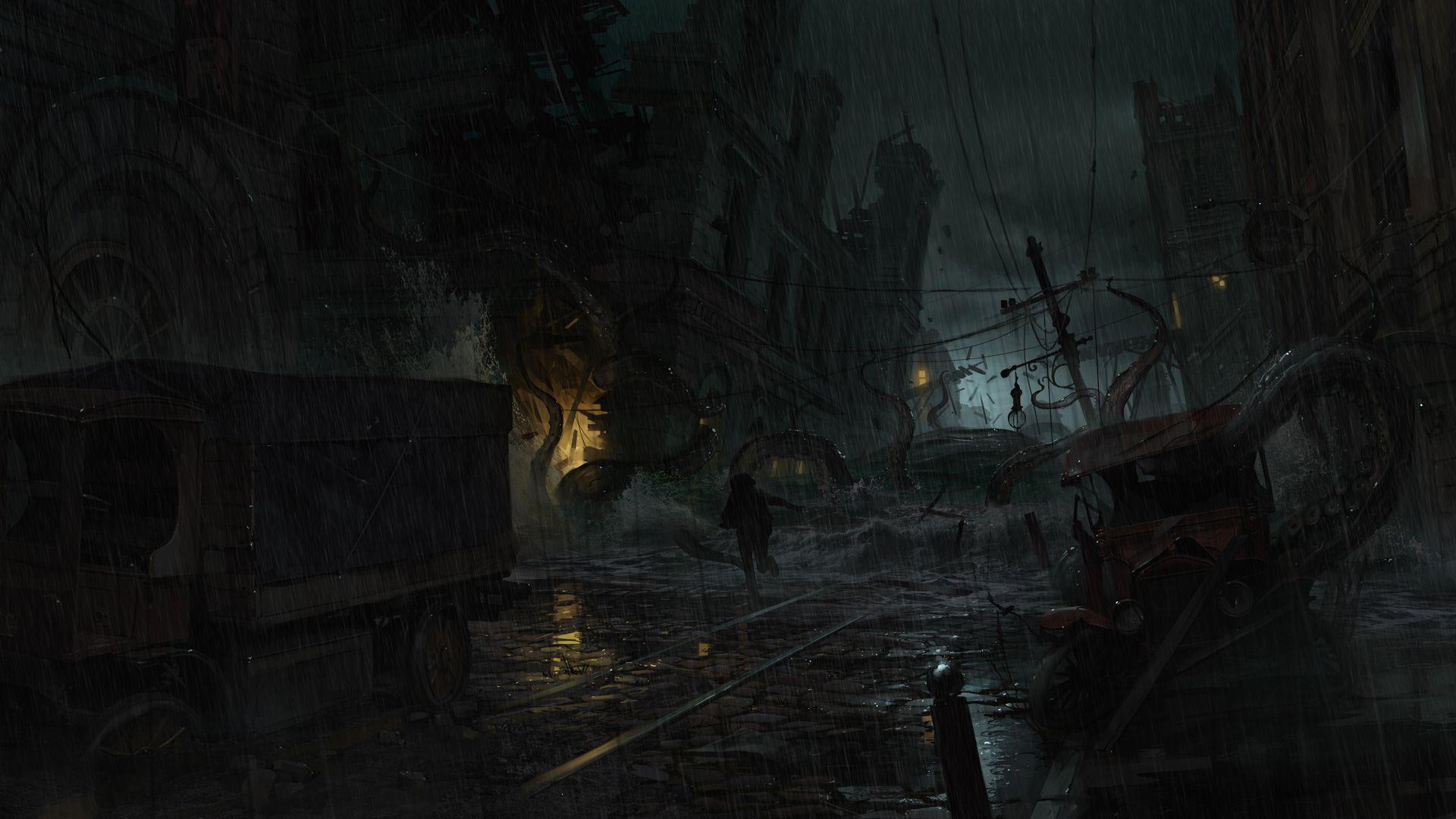 Monsters attack. Wallpaper from The Sinking City