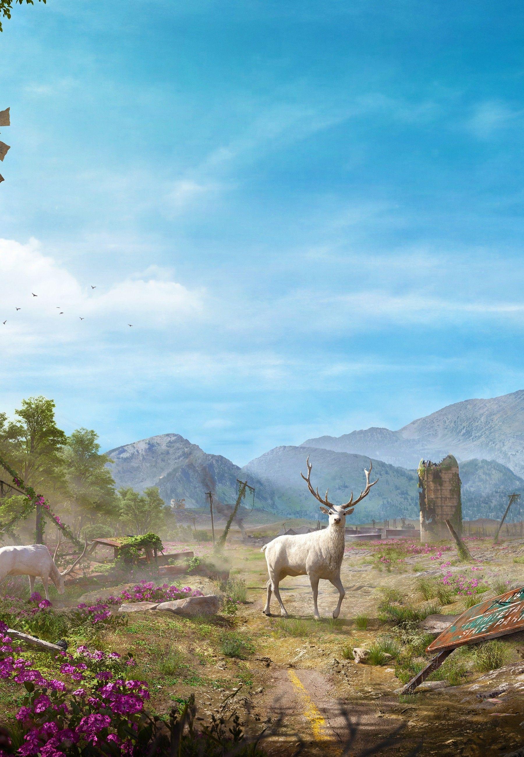 Download 1800x2600 Far Cry: New Dawn, Deers, Abandoned Field, Sky