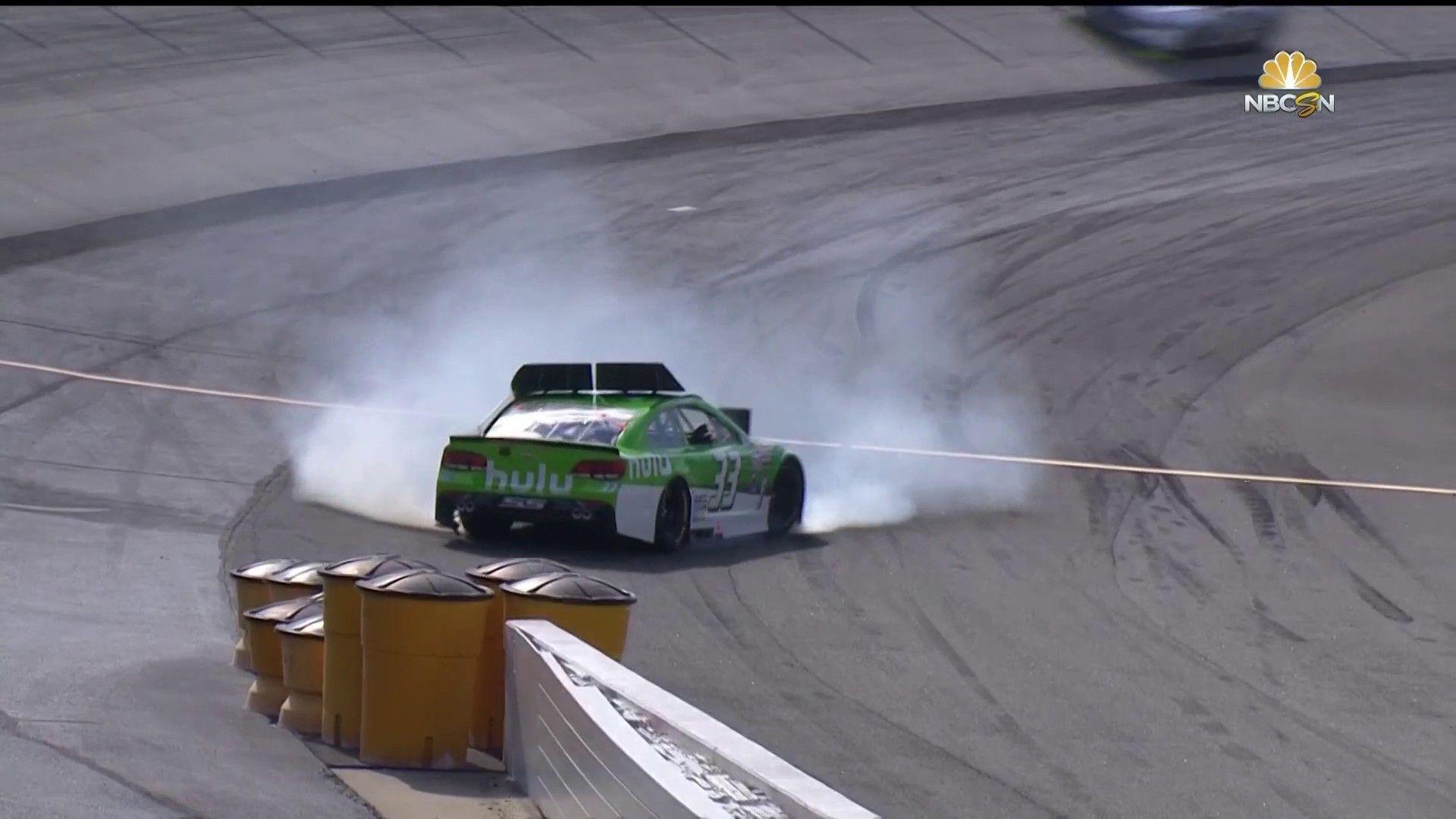 MENCS: Jeffrey Earnhardt signals caution after crashing into barrels