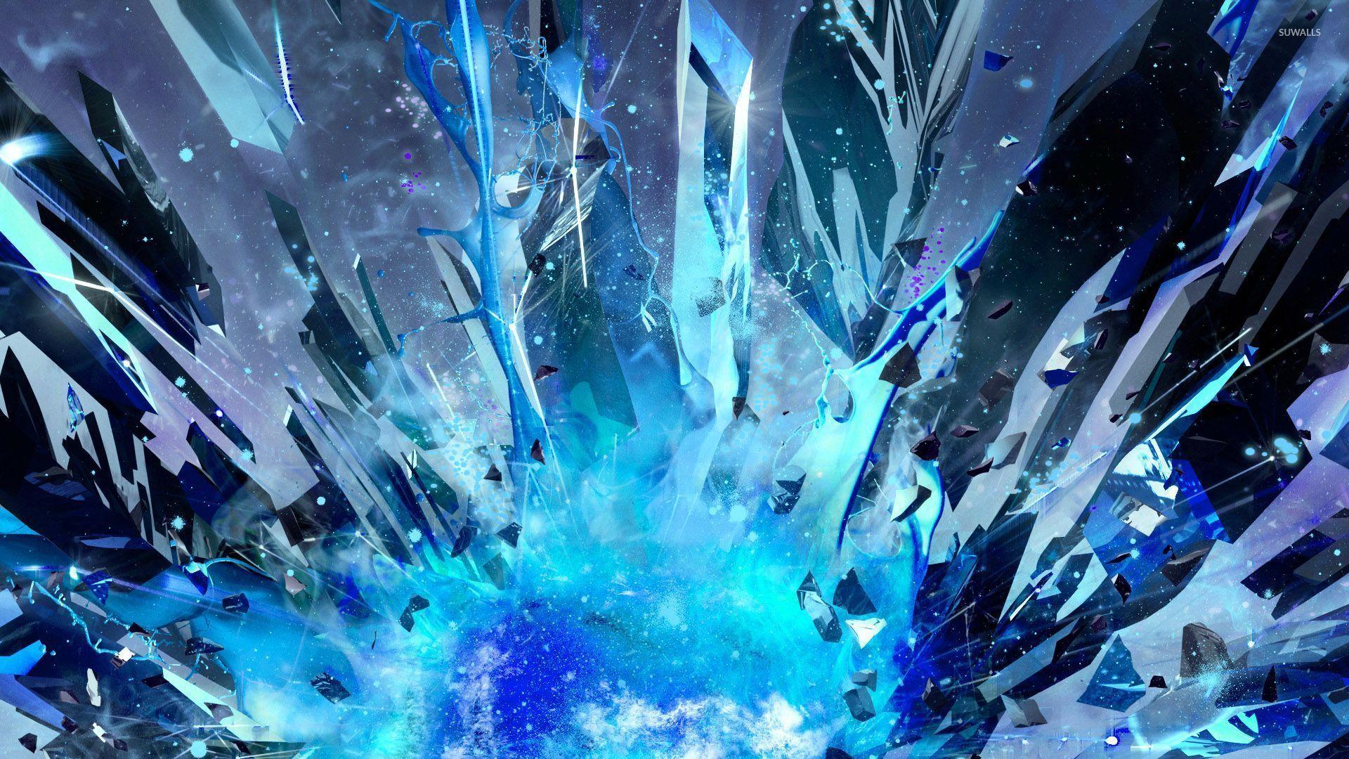 Blue crystal explosion wallpaper wallpaper