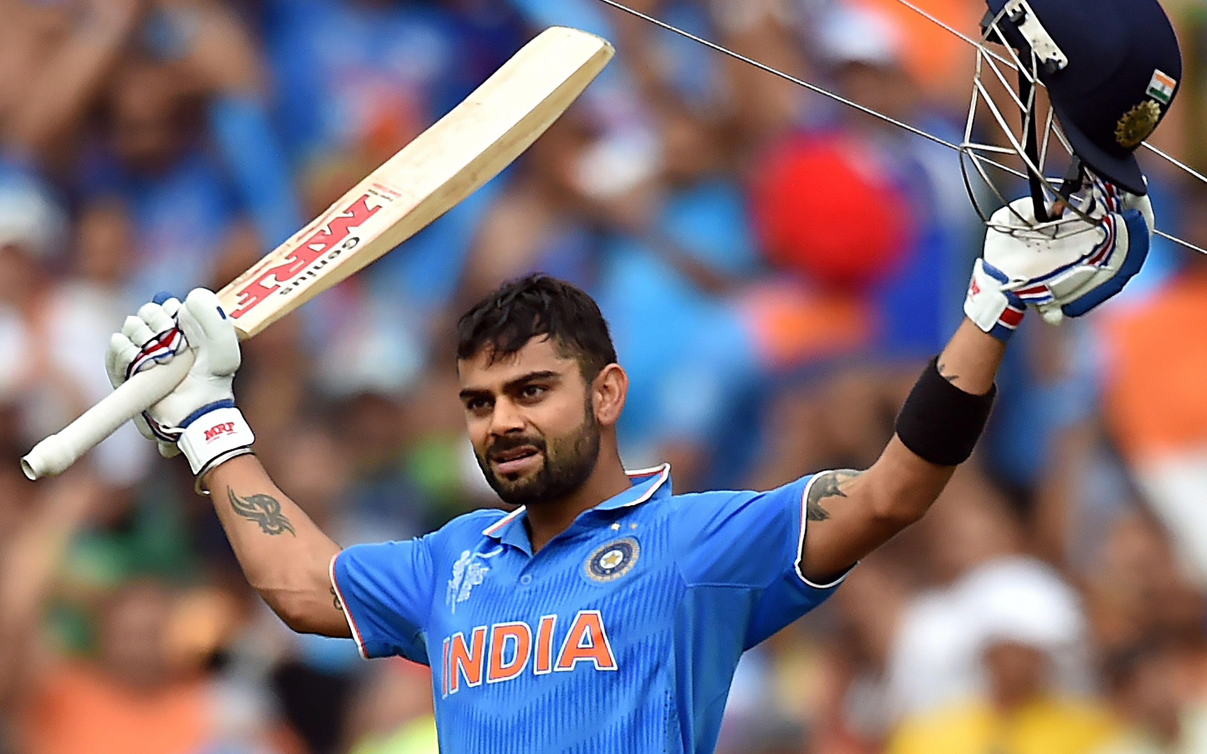 Virat Kohli Indian Cricketer Half Century Celebrate Bleed Blue