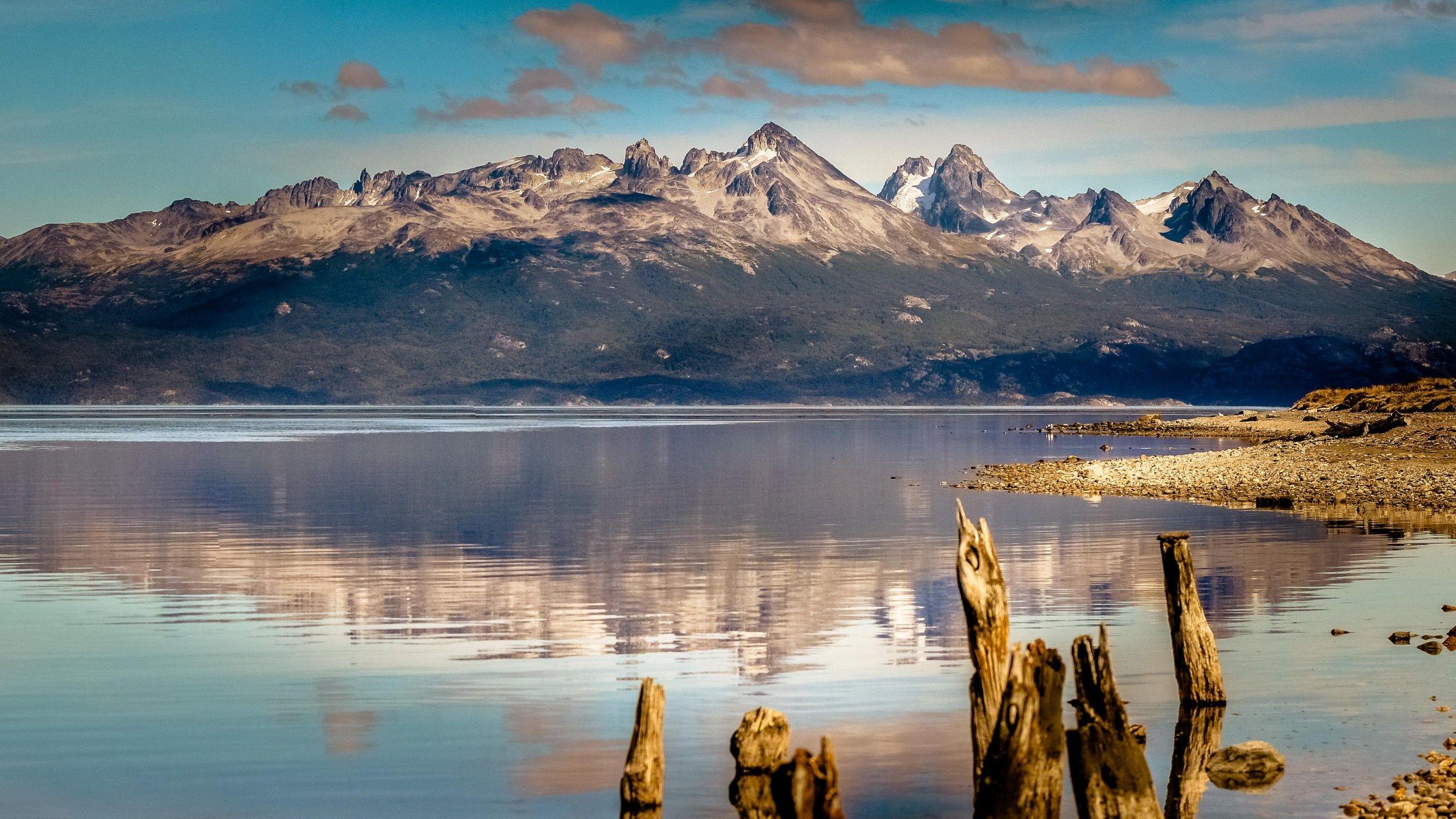 Wallpaper mountain, 4k, HD wallpaper, lake, sea, Ushuaia, Argentina