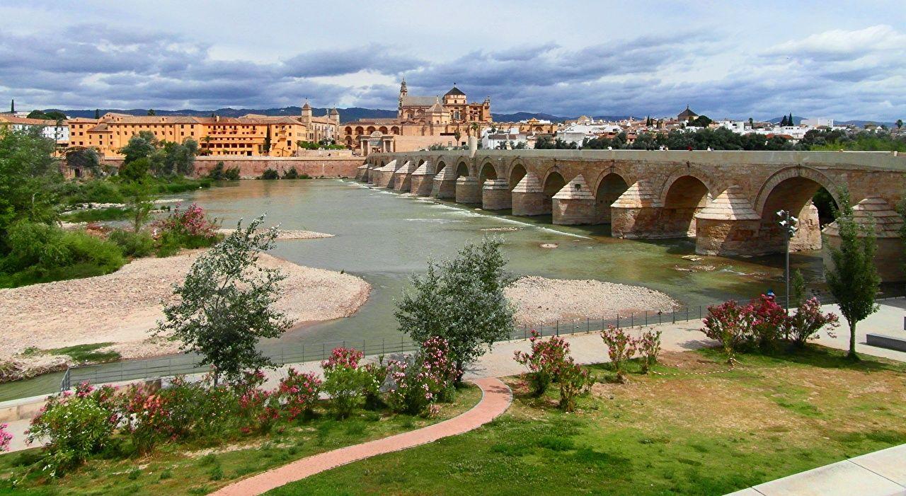Wallpaper Spain Cordoba Andalucia Guadalquivir Bridges Rivers Cities