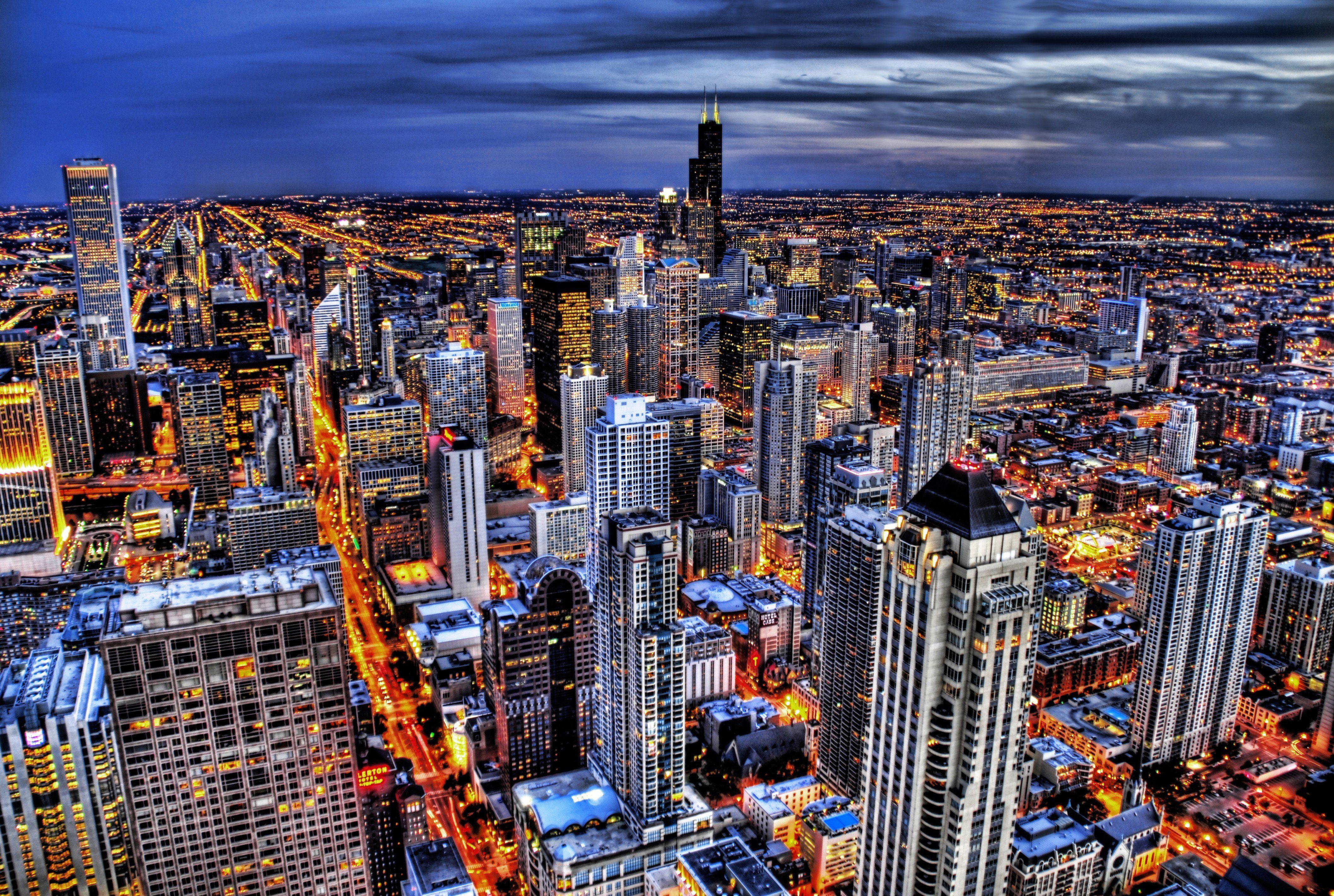 chicago cityscape night wallpaper and background