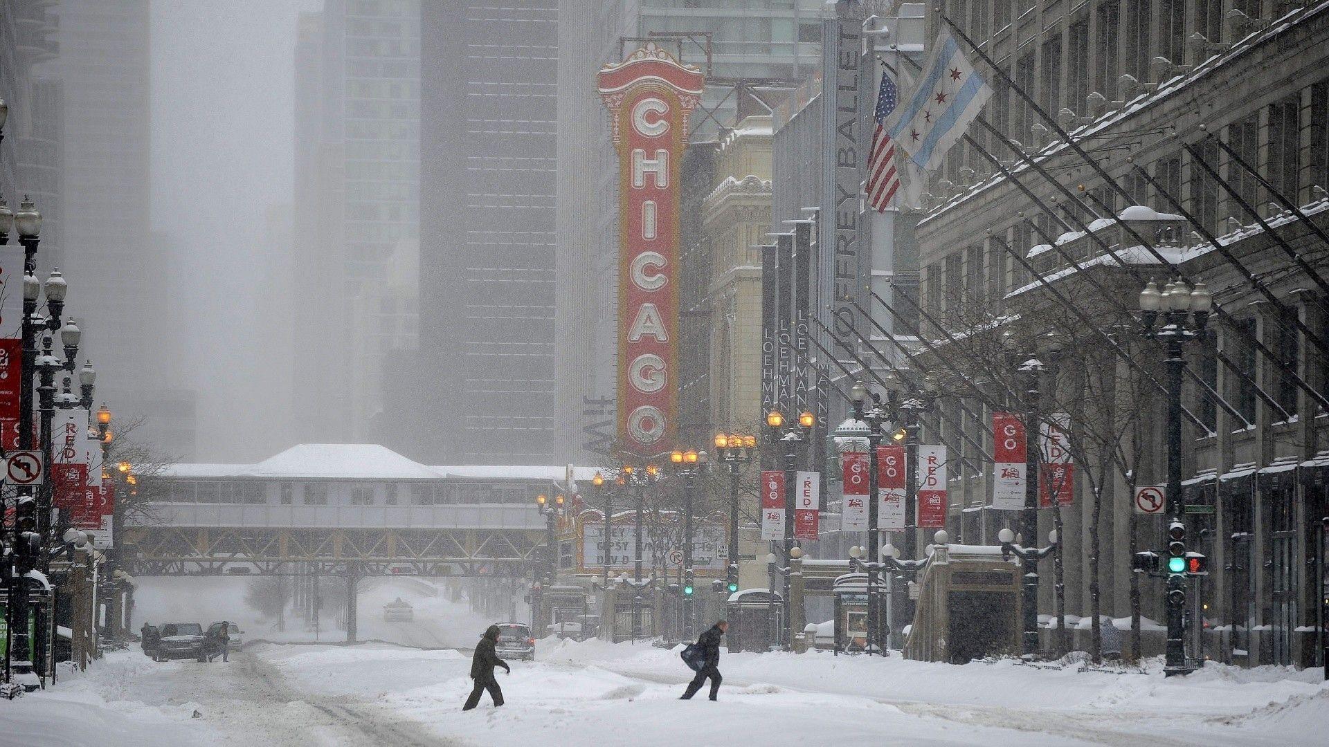 Chicago in a snow blizzard wallpaper. PC