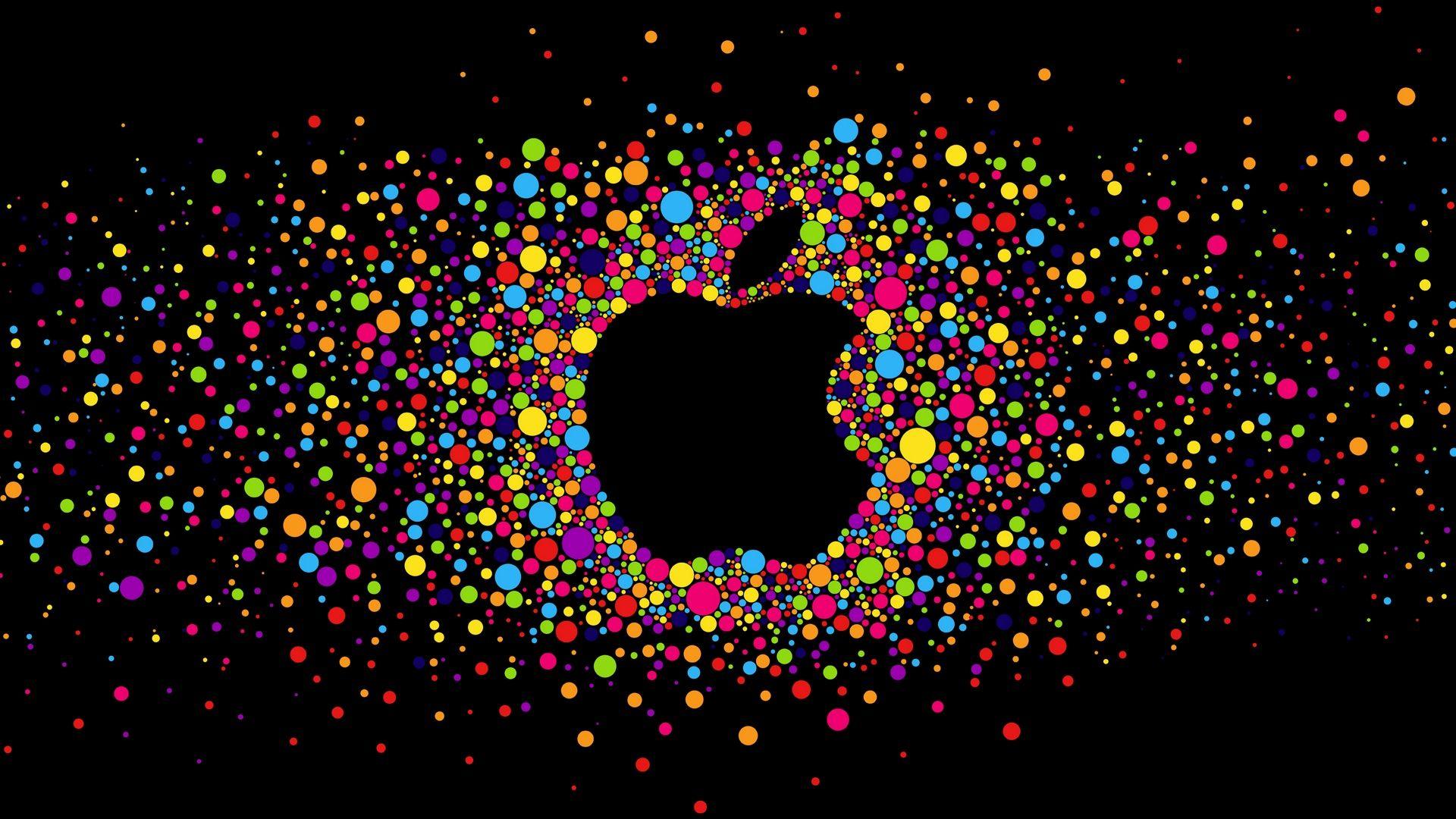 Colorful Circles with Black Background and Apple Logo Wallpaper