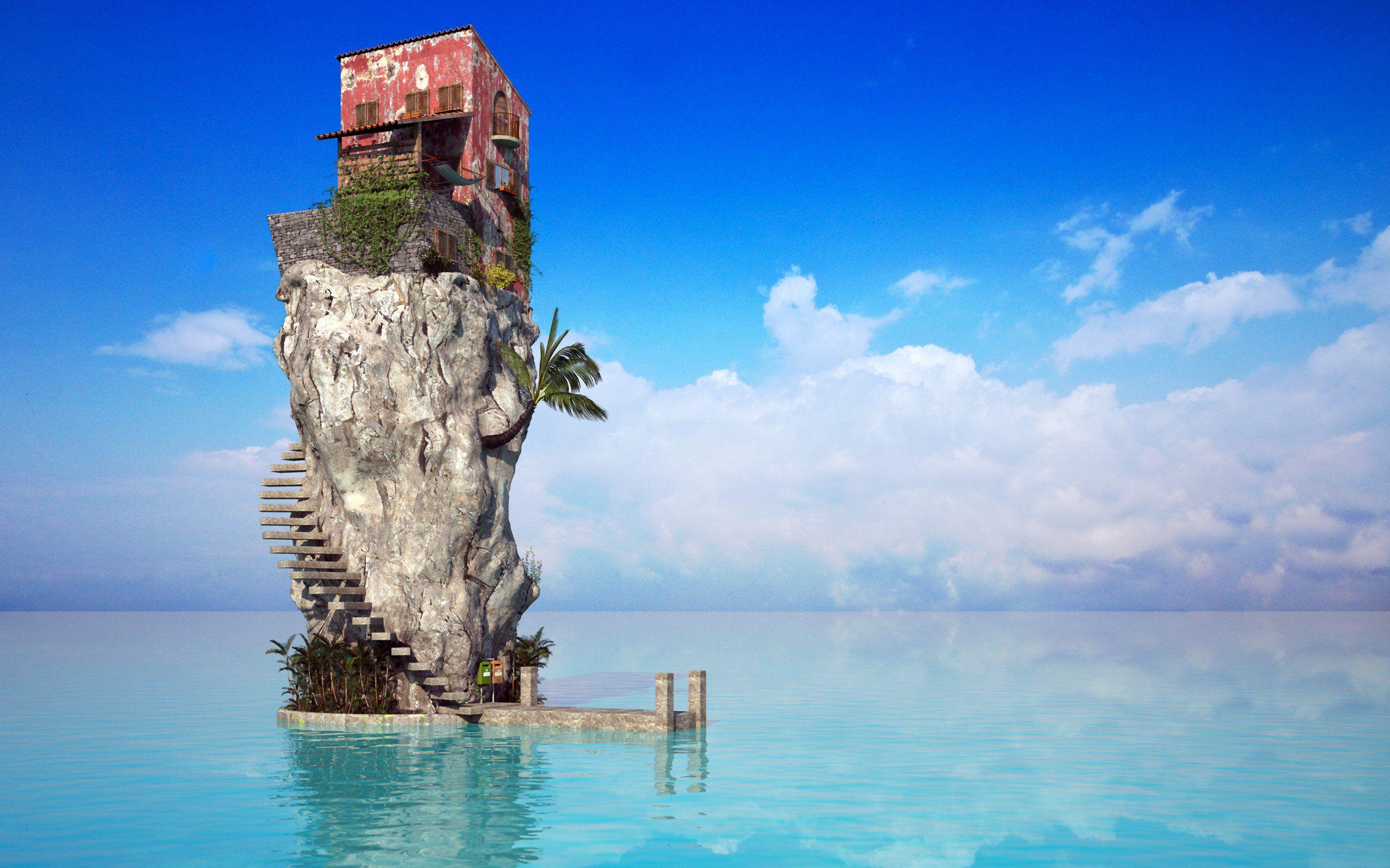 Sea House, HD Creative, 4k Wallpaper, Image, Background, Photo