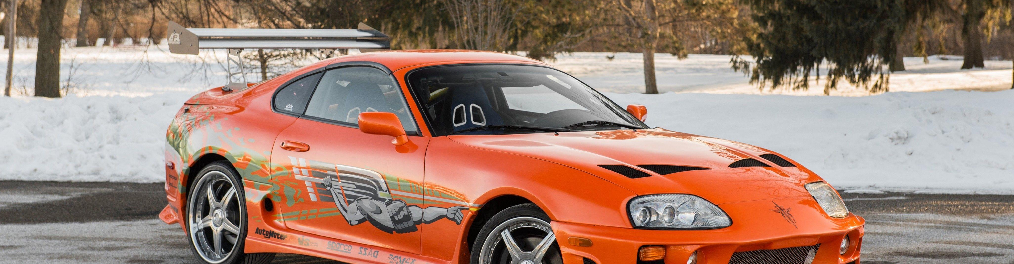 Download 4104x1070 Toyota Supra, Orange, Racing, Cars, The Fast
