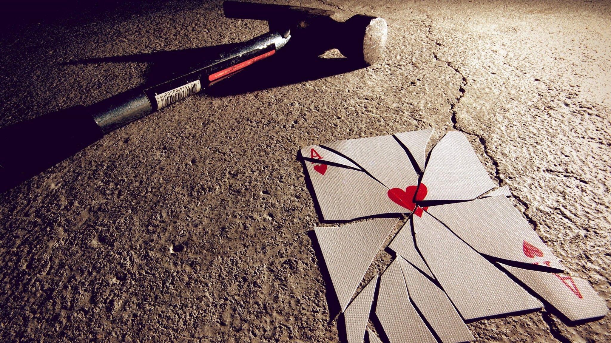Download 2048x1150 Ace Of Hearts, Hammer, Broken Wallpaper