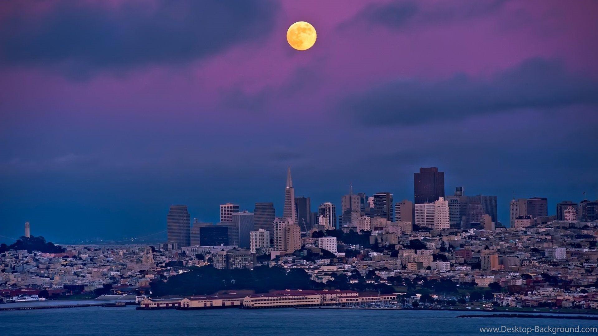 Full Moon Over San Francisco Wallpaper Free Wide HD Wallpaper