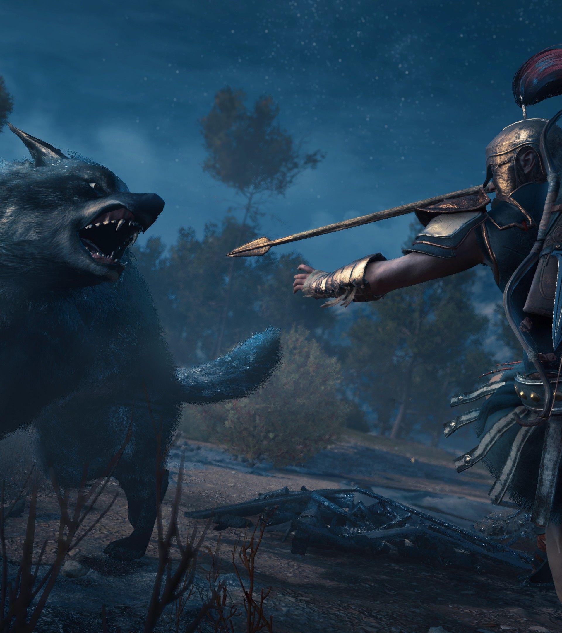 Download 1920x2160 Assassin's Creed Odyssey, Wolf, Arrow Wallpaper