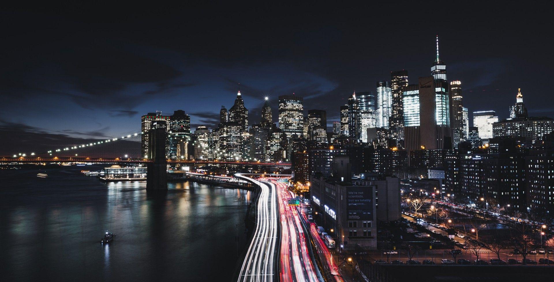 Download 1920x977 New York City, Manhattan, Timelapse, Buildings