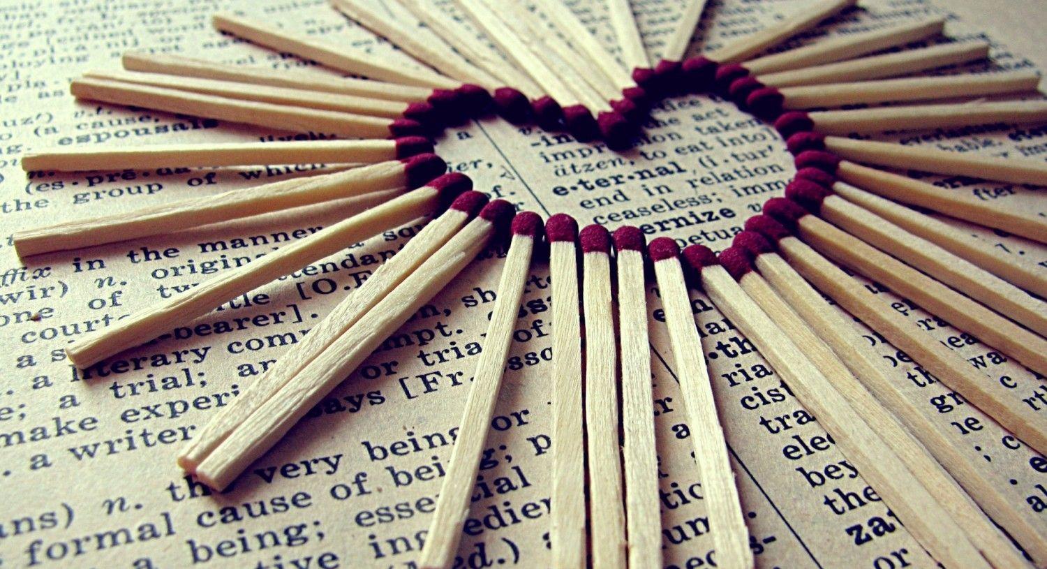 Download 1500x815 Matches, Heart, Book Wallpaper