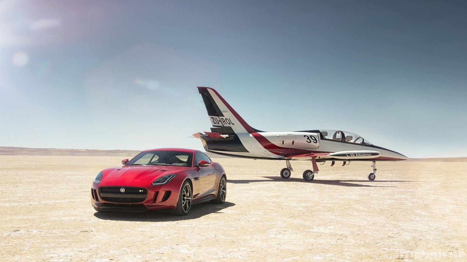 Free HD Jaguar Coupe With Plane Wallpaper Download