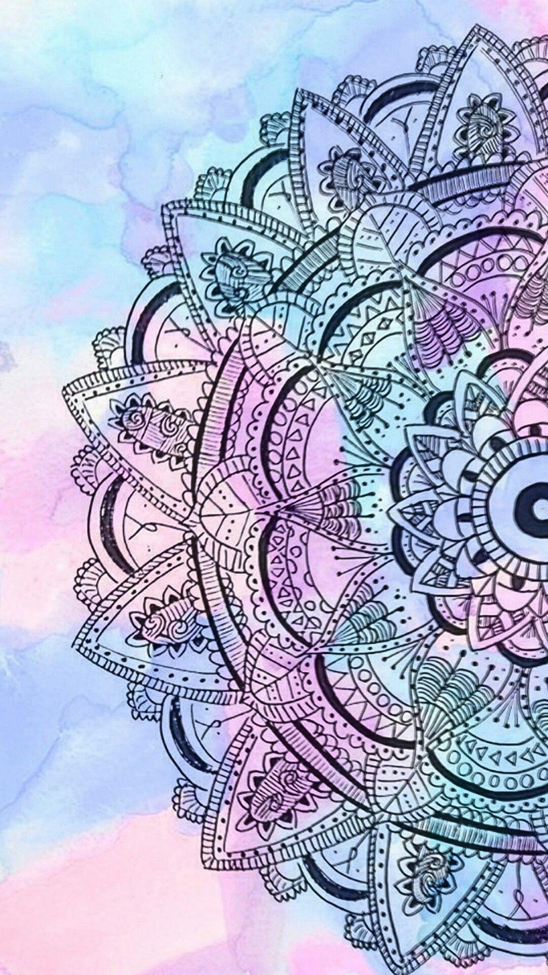 Watercolor. Mandala, Cloud and Wallpaper