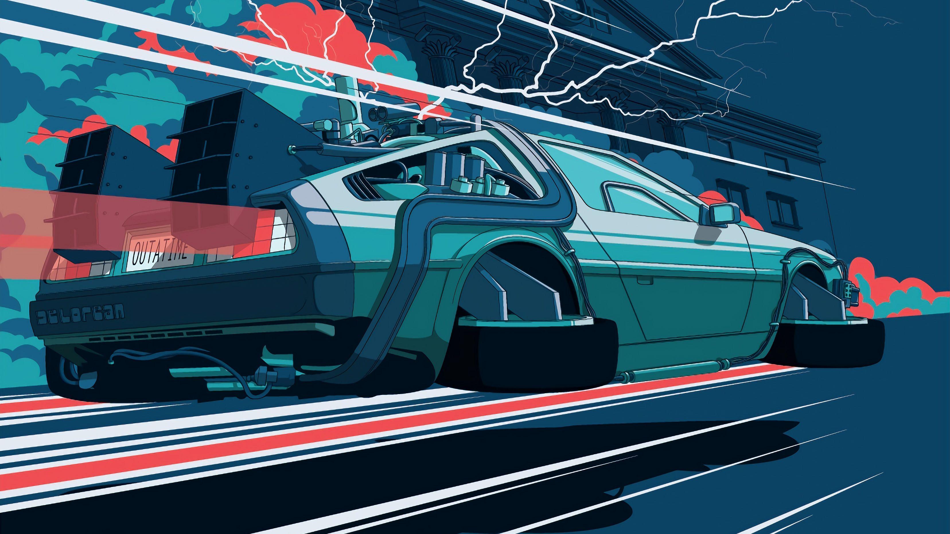 Back To The Future Car Illustration 4k, HD Artist, 4k Wallpaper