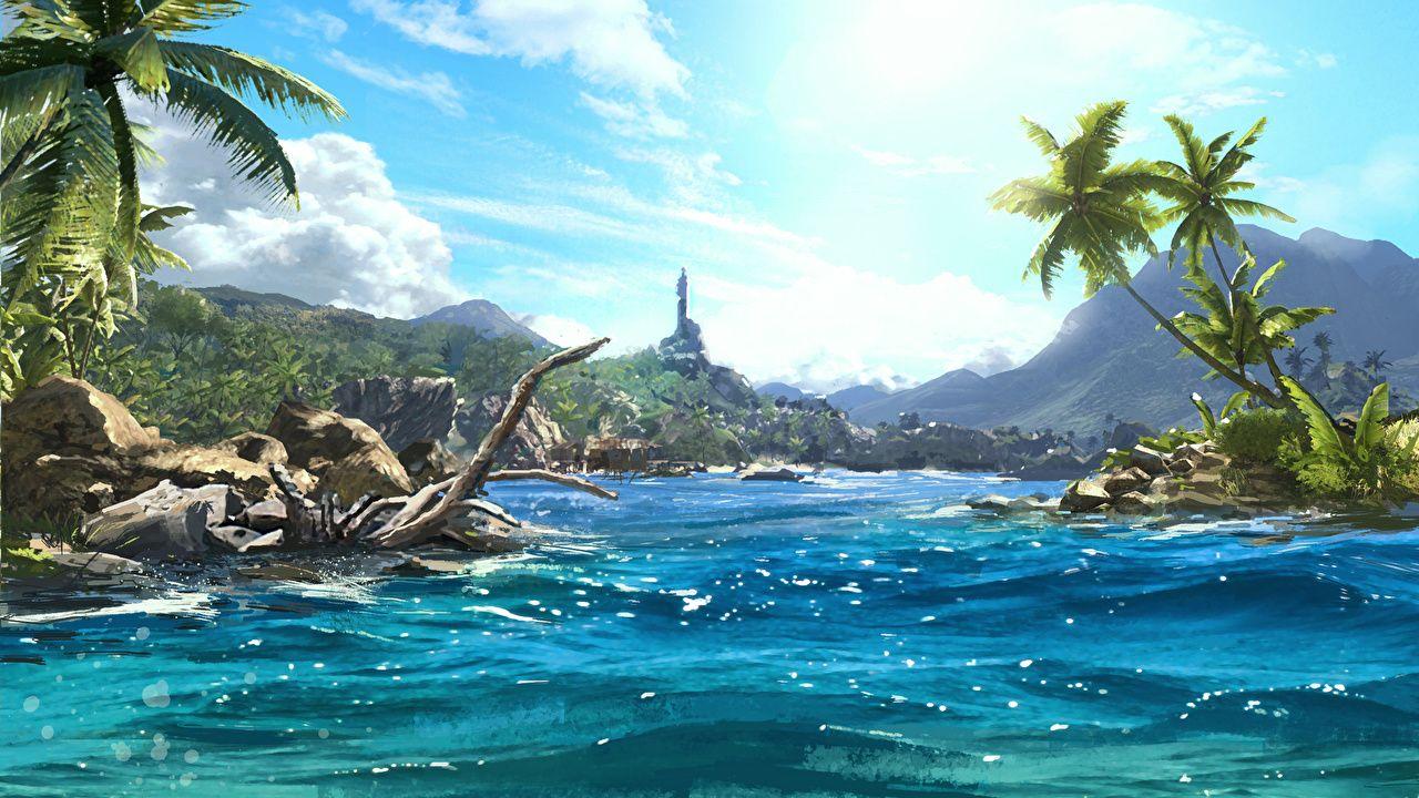 Picture Far Cry Far Cry 3 Sea Games Tropics palm trees Water