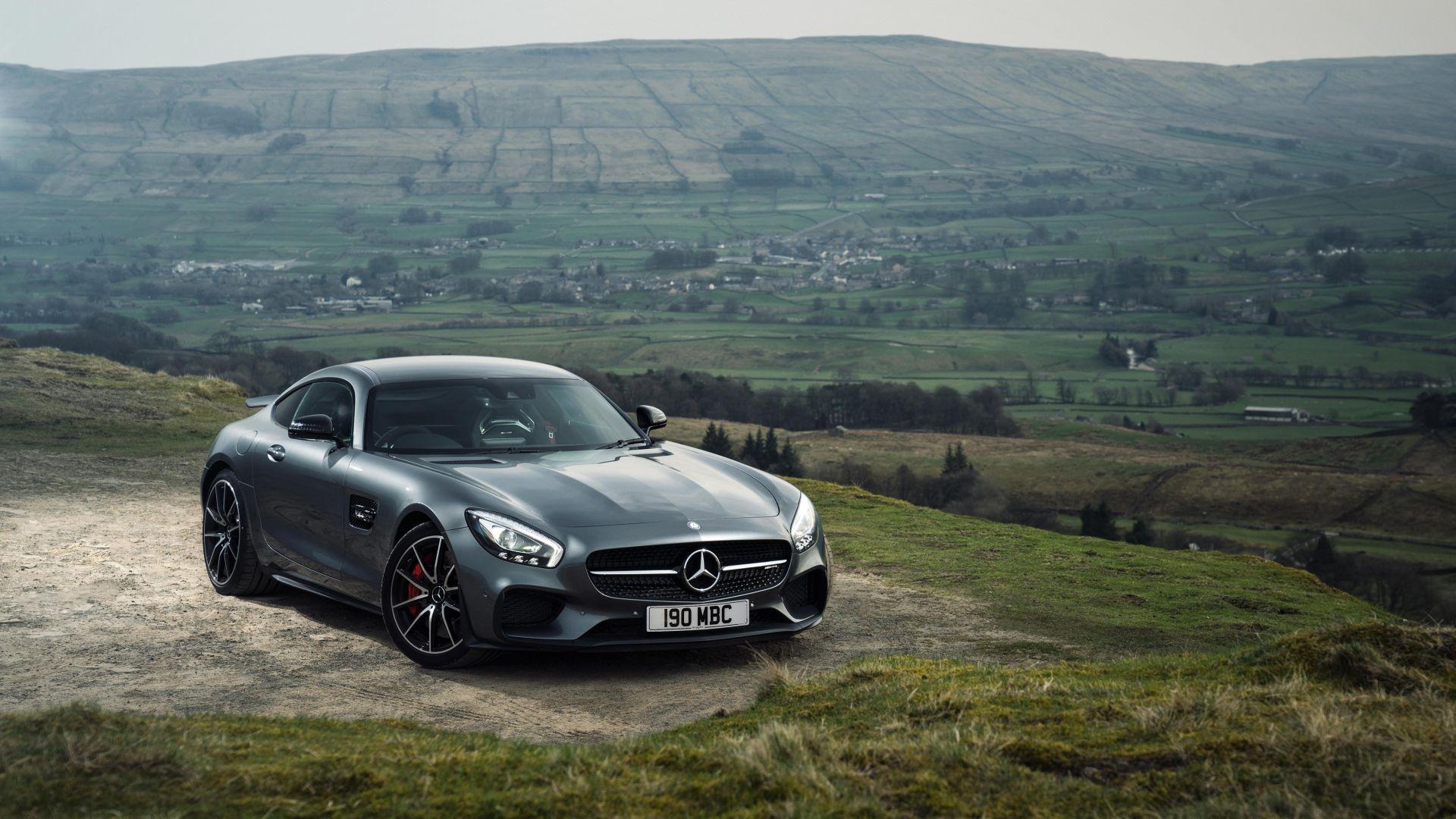 HD Background Mercedes AMG GT S Gray Black Front View Wallpaper