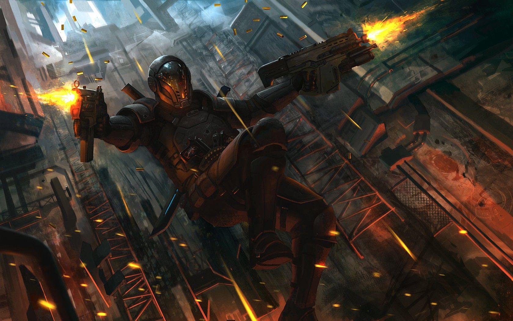 Soldiers Guns Paladin Drawings Sci Fi Action Wallpaper