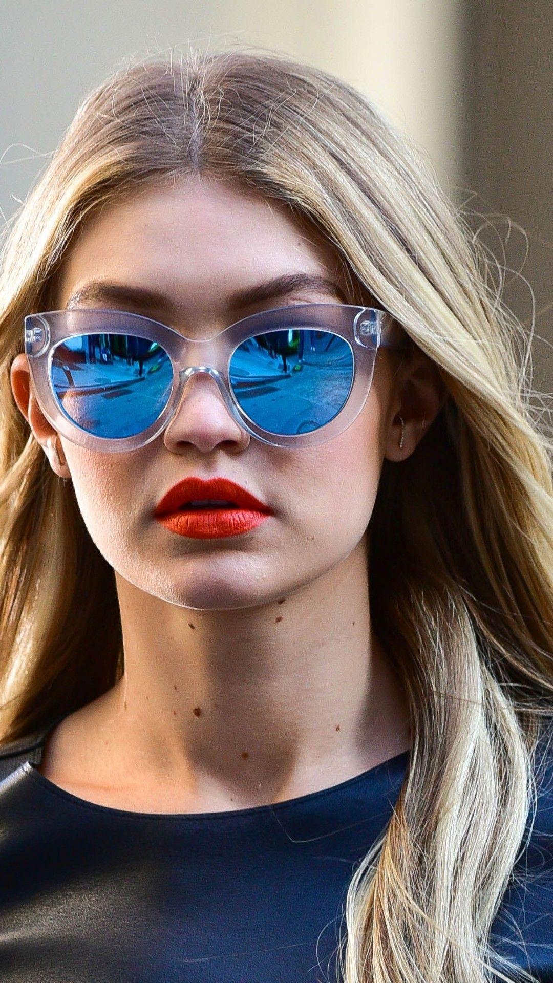 Download 1080x1920 Gigi Hadid, Sunglasses, Model, Red Lipstick, Long