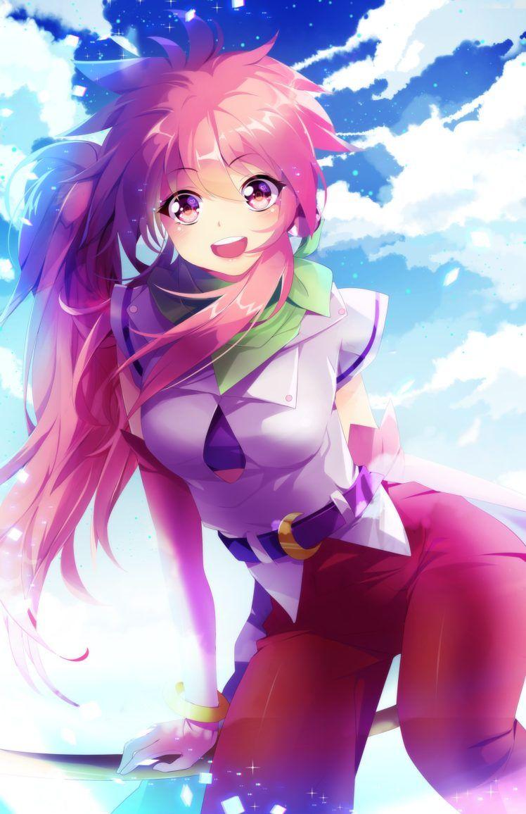 long hair, Pink hair, Pink eyes, Anime, Anime girls, Sky, Clouds HD