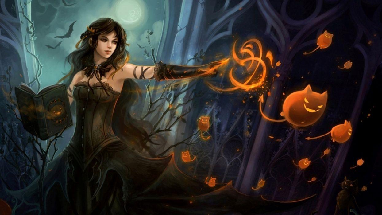 Witch fantasy occult dark art artwork magic wizard mage sorcerer women woman girls girl female wallpaperx1440