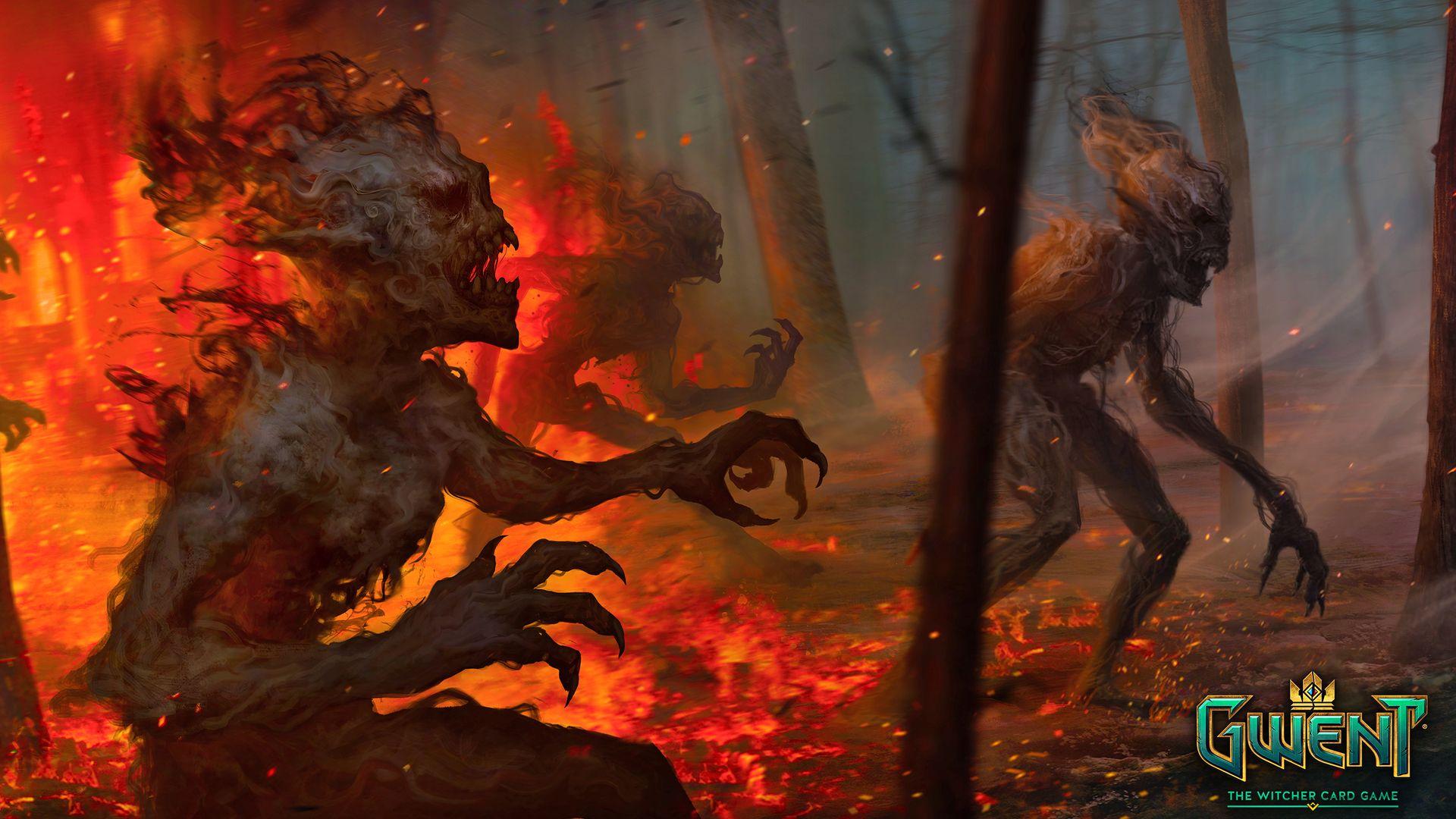 Burning monsters in the woods Wallpaper from Gwent: The Witcher Card
