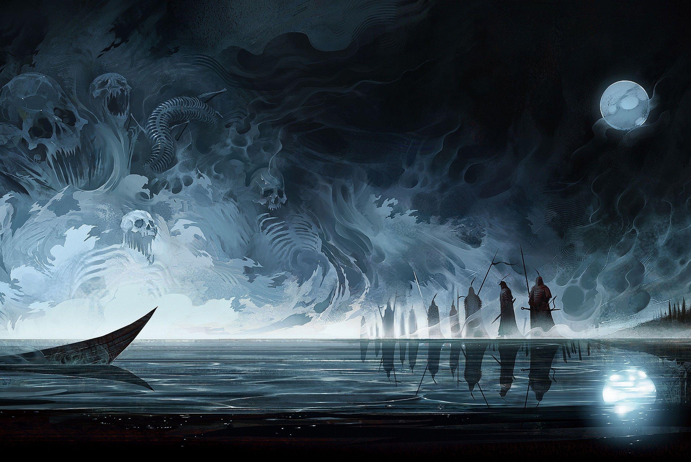 Download 2872x1920 Dark Samurai, Demons, Moon, Horror, Scary