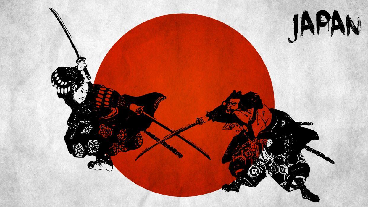 Samurai Japan weapons swords flags red battle fantasy warriors