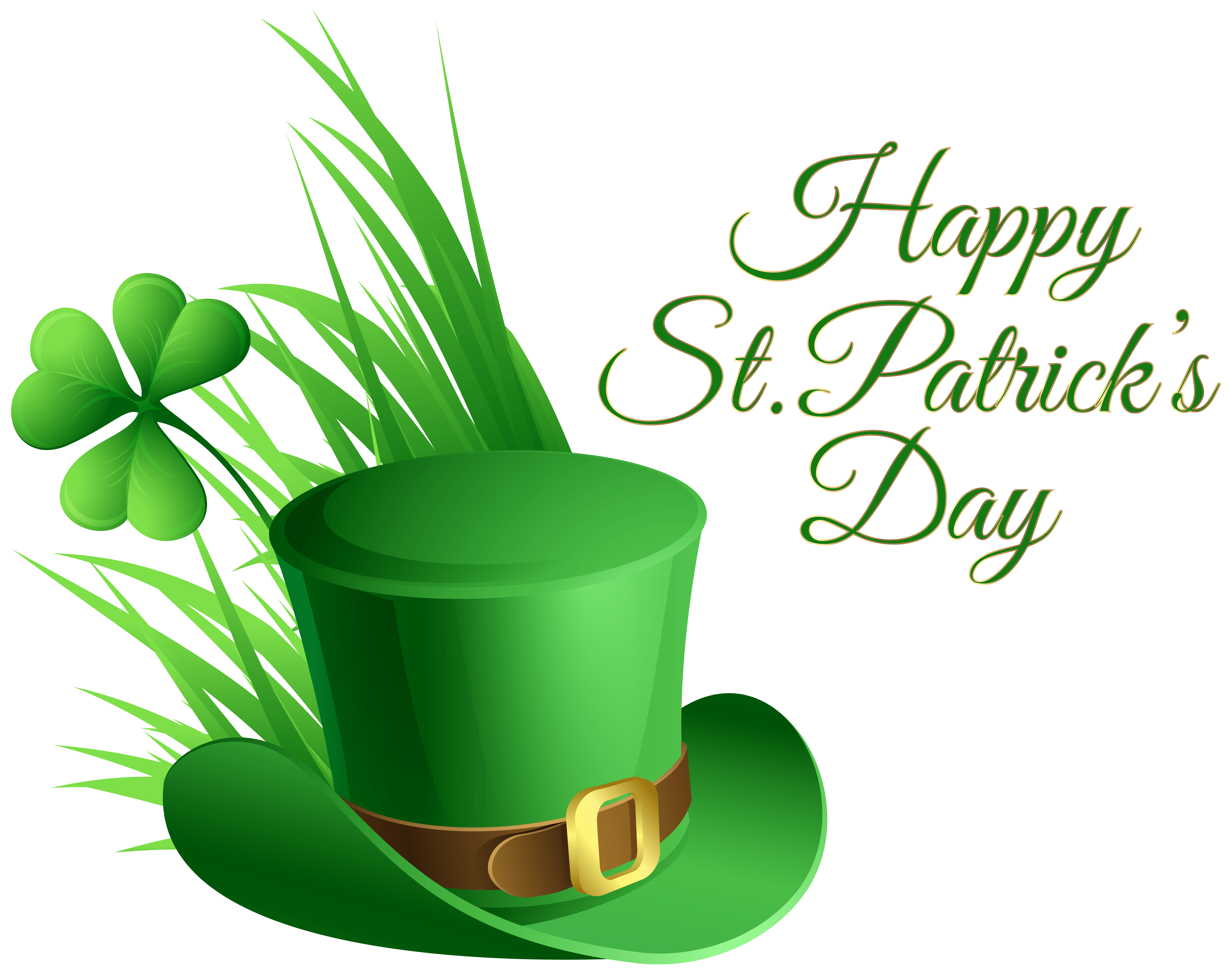 St Patricks Day Hat and Shamrock Transparent PNG Clip Art Image.