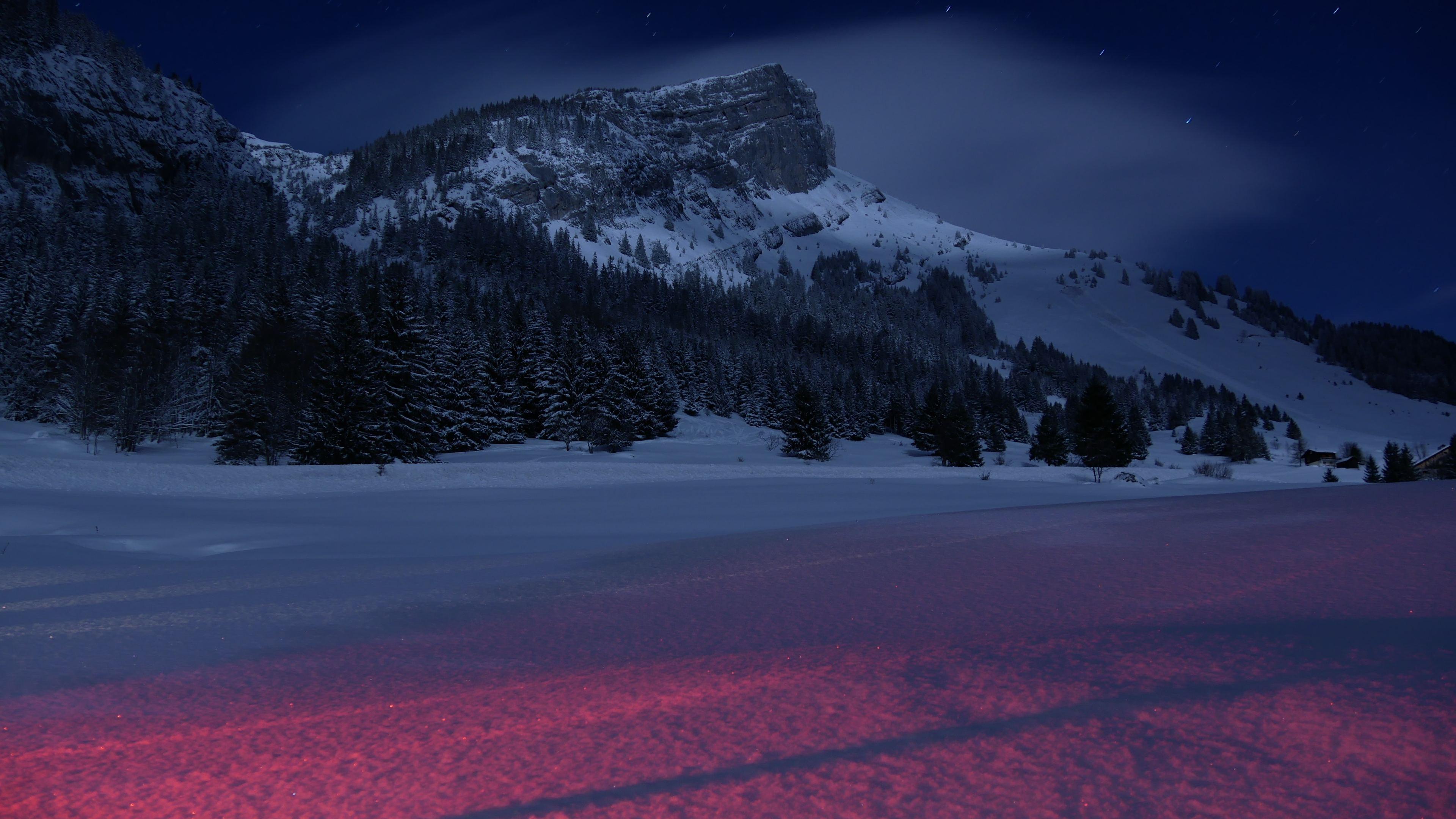 Mountains Landscape Night Snow 5k Wallpapers