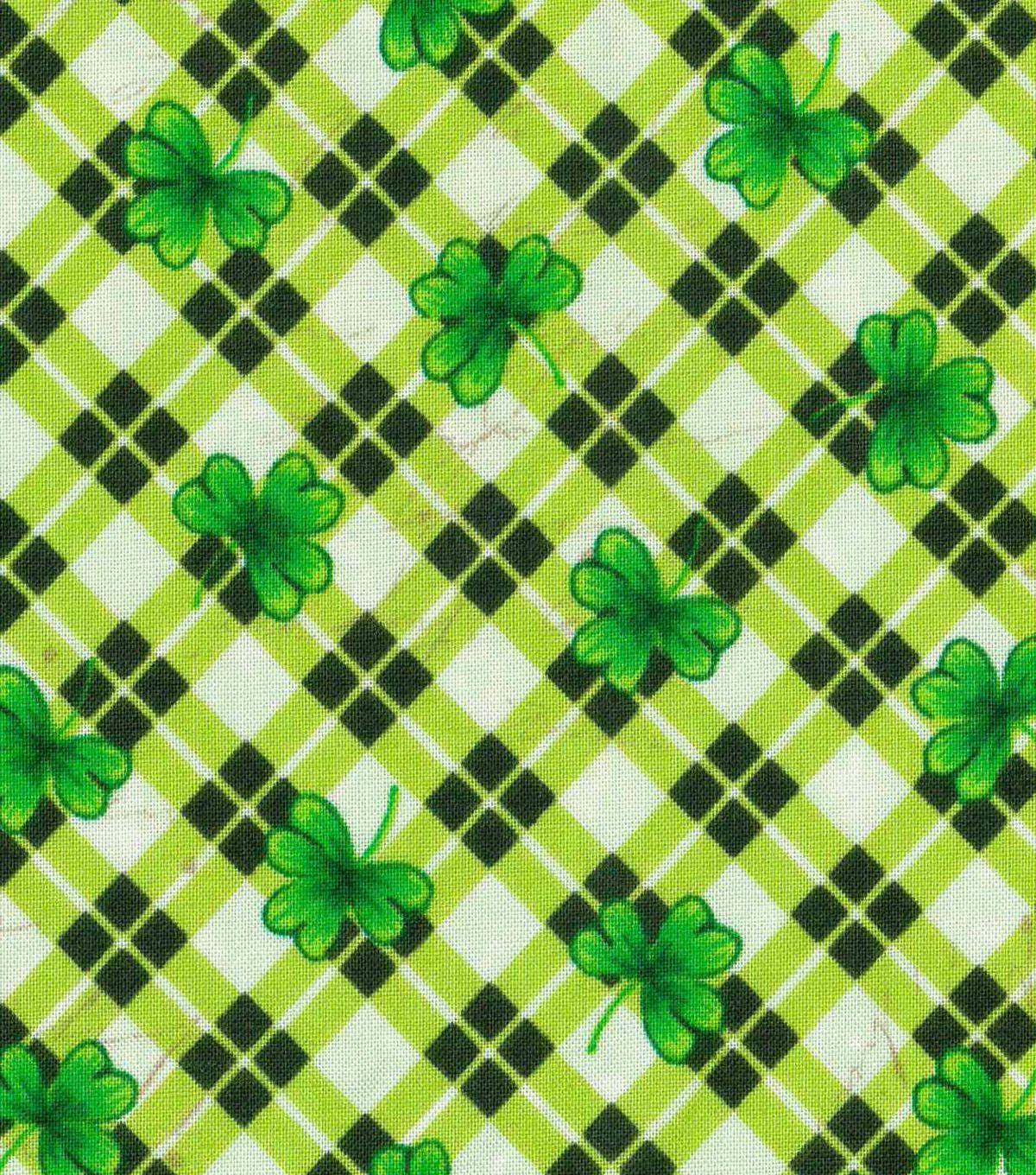 St. Patrick's Day Fabric -Shamrock on Plaid